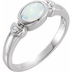 14K White Opal & .03 CTW Diamond Accented Ring