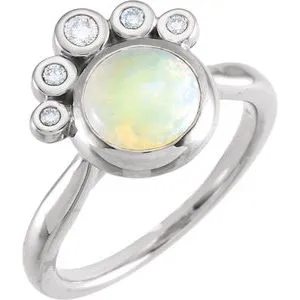 14K White Opal & 1/8 CTW Diamond Ring