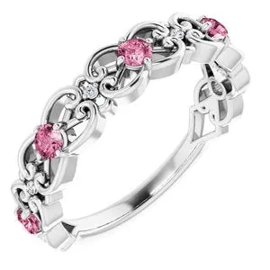 14K White Pink Tourmaline & .02 CTW Diamond Vintage-Inspired Scroll Ring