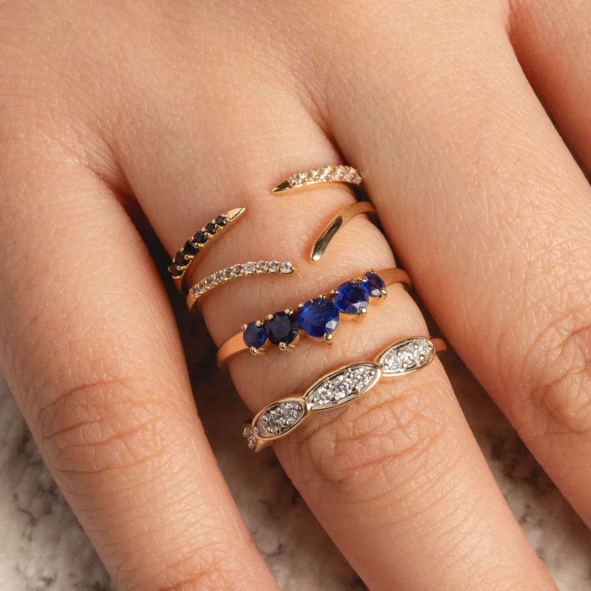 14k White Sapphire Open Front Nesting Ring
