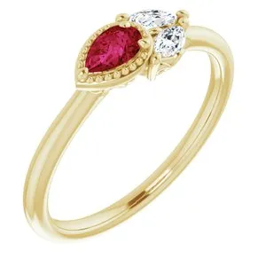 14K Yellow Chatham® Created Ruby & 1/8 CTW Diamond Ring