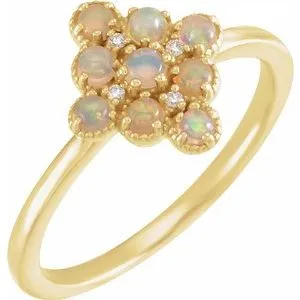 14K Yellow Ethiopian Opal & .02 CTW Diamond Ring