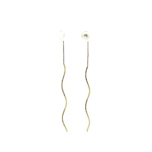 14K YELLOW GOLD  5.6 MM FRESH WATER PEARL THREADER DROP EARRING