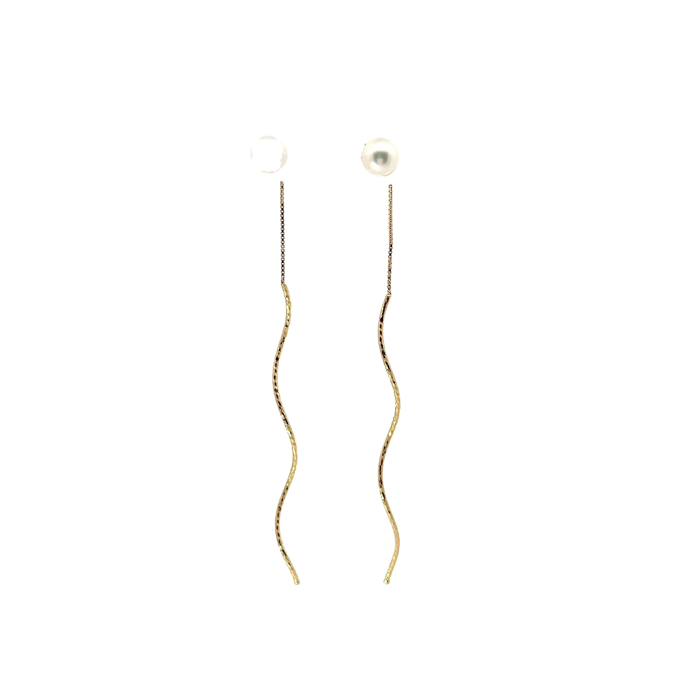 14K YELLOW GOLD  5.6 MM FRESH WATER PEARL THREADER DROP EARRING