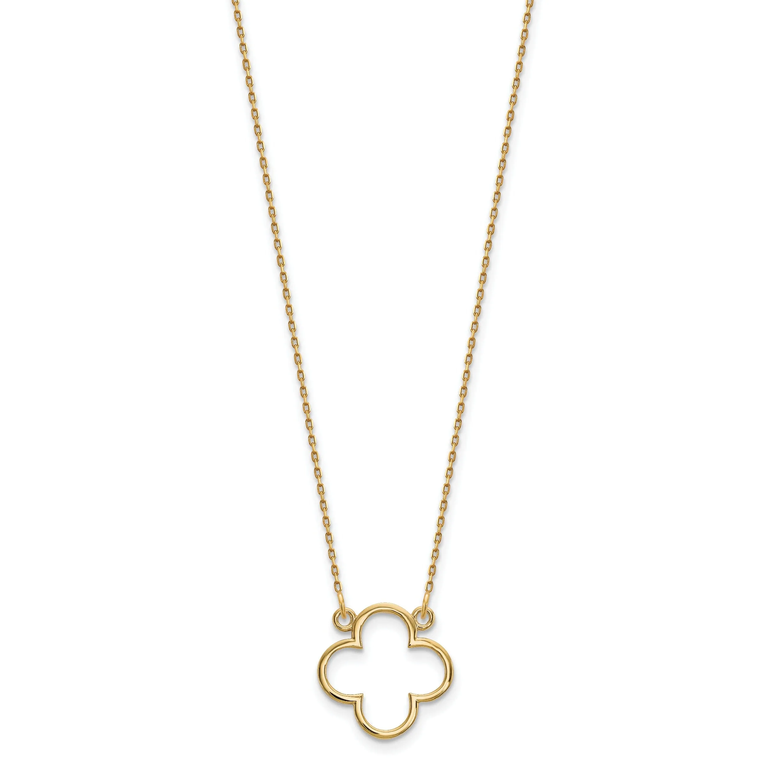 14k Yellow Gold Polished Diamond Cut Finish Quatrefoil Pendant Design in a 18-Inch Cable Chain Necklace Set