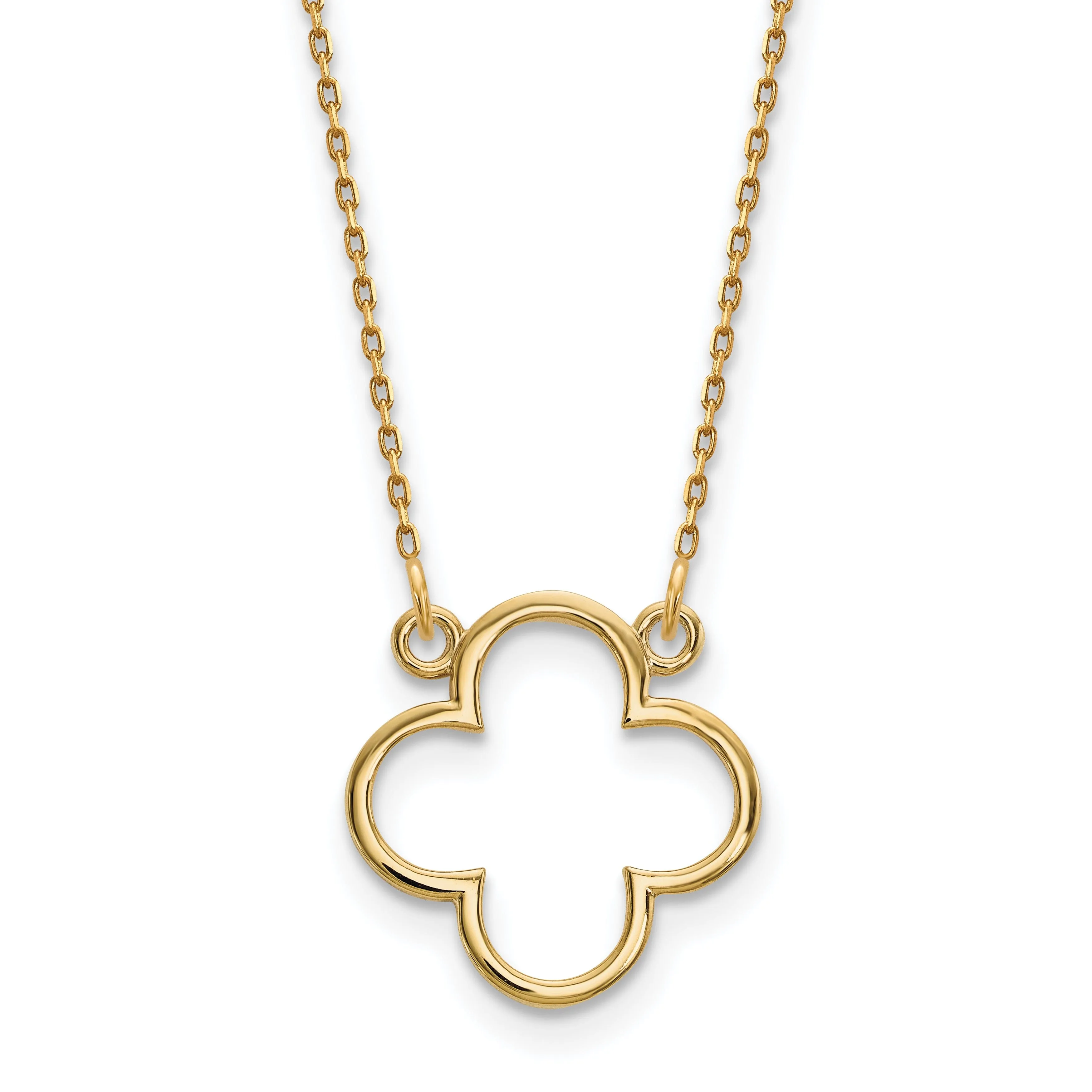 14k Yellow Gold Polished Diamond Cut Finish Quatrefoil Pendant Design in a 18-Inch Cable Chain Necklace Set