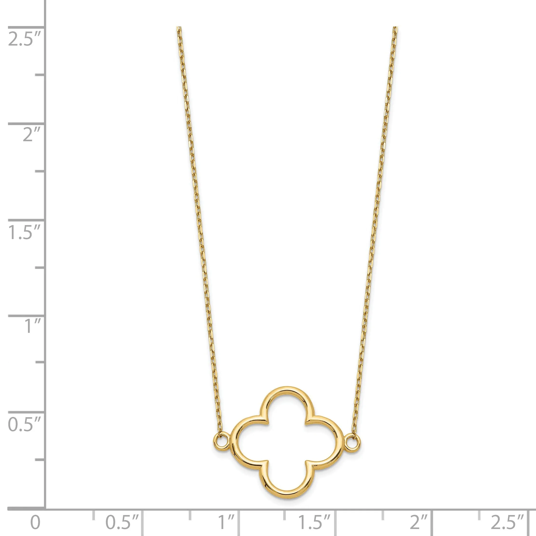 14k Yellow Gold Polished Diamond Cut Finish Quatrefoil Pendant Design in a 18-Inch Cable Chain Necklace Set