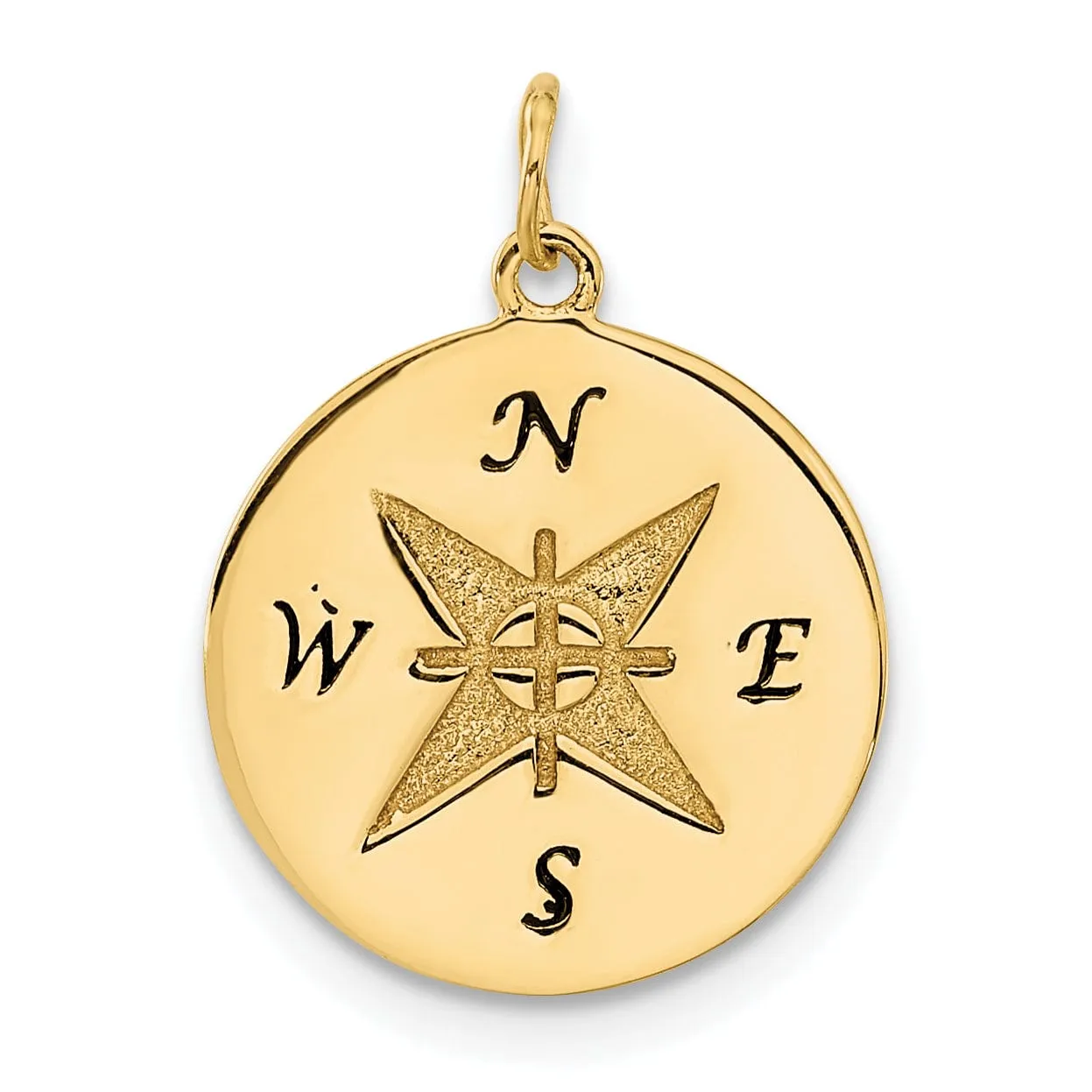 14k Yellow Gold Solid Antiqued Compass Pendant