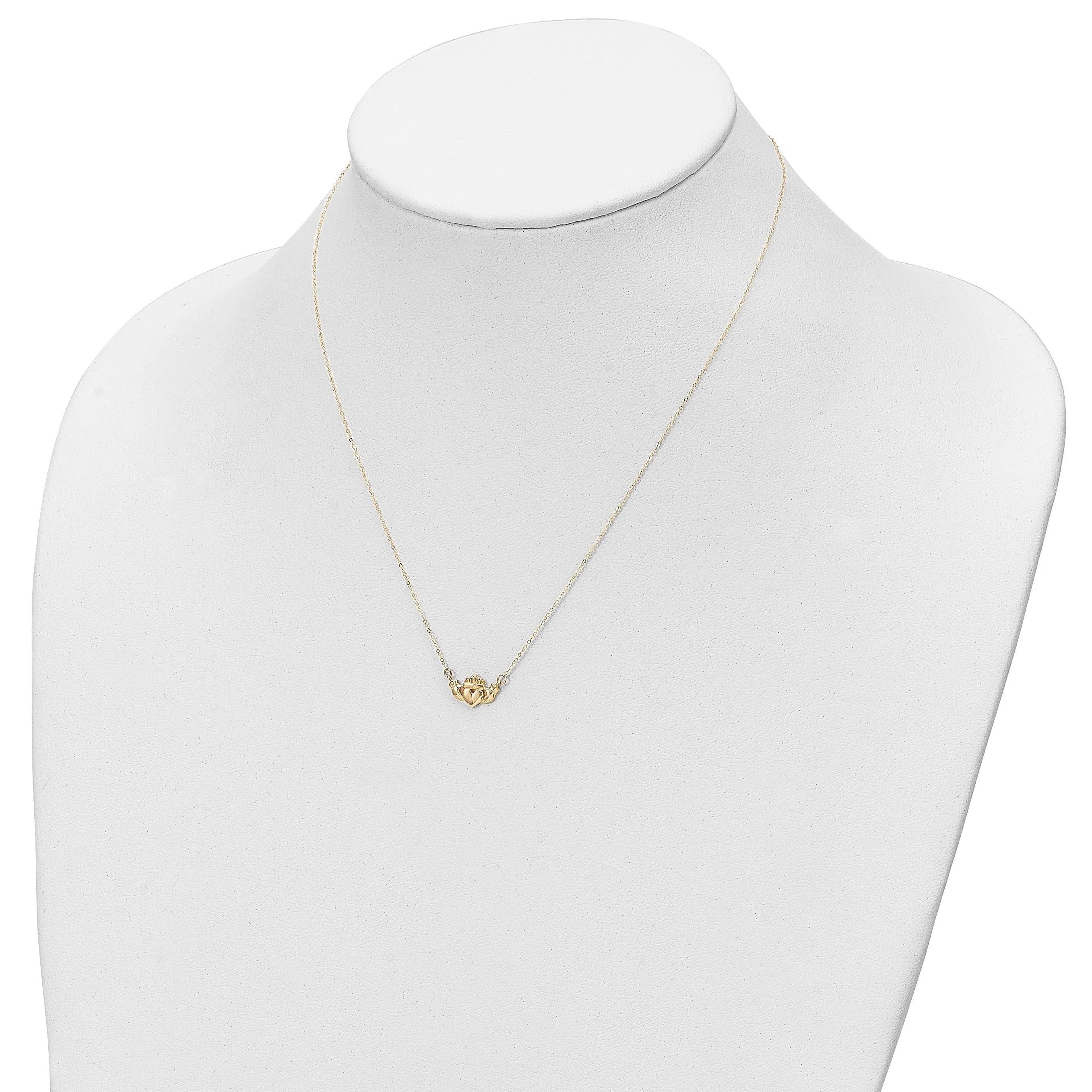 14K Yellow Gold Solid Polished Finish Claddagh Pendant Design in a 17-inch Cable Chain Necklace Set