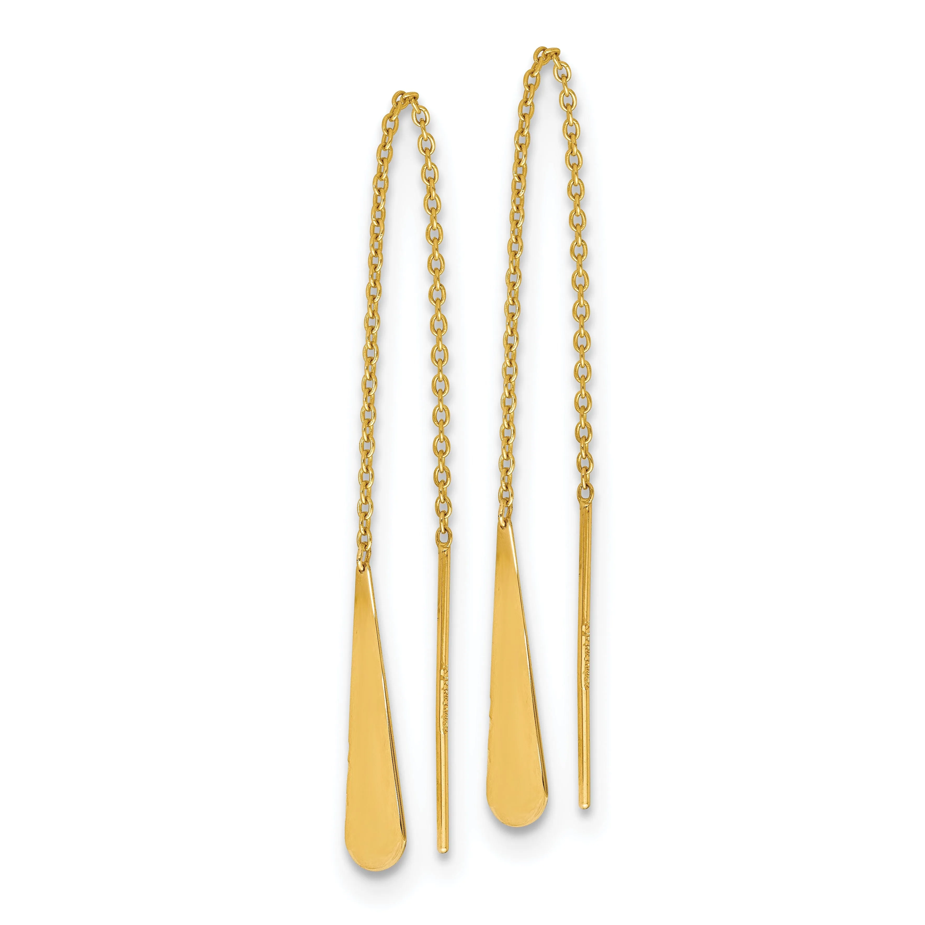 14k Yellow Gold Tear Drop Threader Earrings