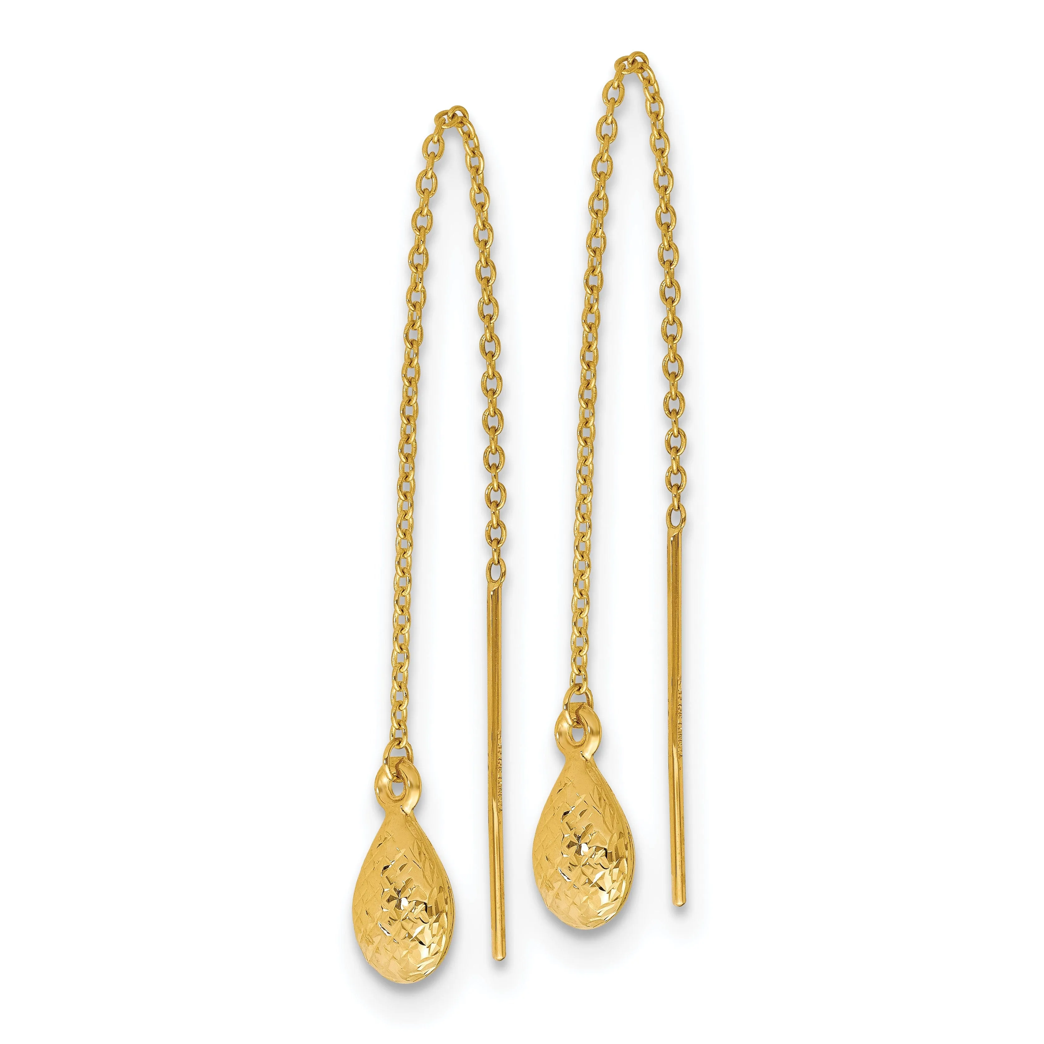 14k Yellow Gold Tear Drop Threader Earrings