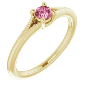 14K Yellow Pink Tourmaline Youth Solitaire Ring