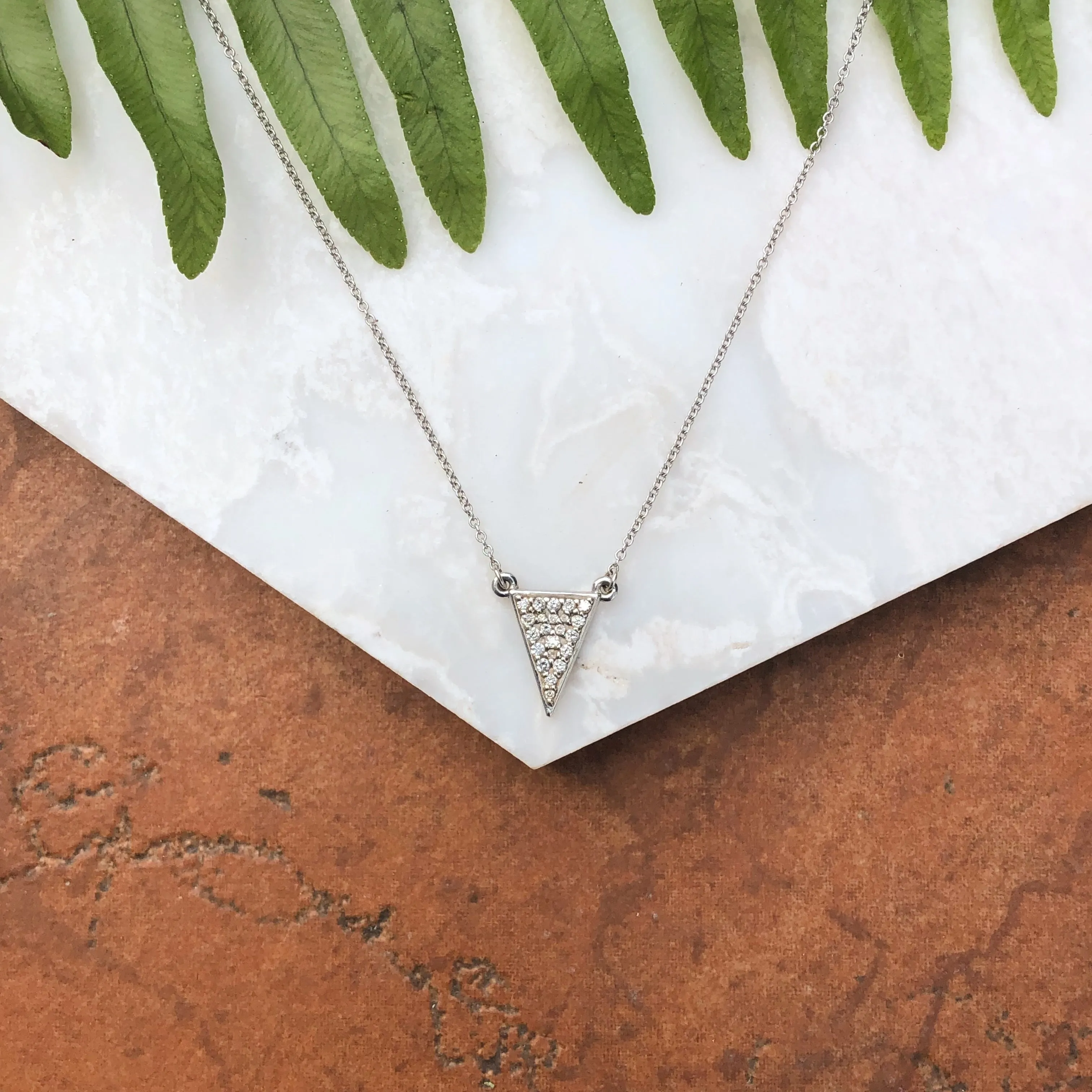 14KT White Gold 1/5 CT Diamond Triangle Necklace