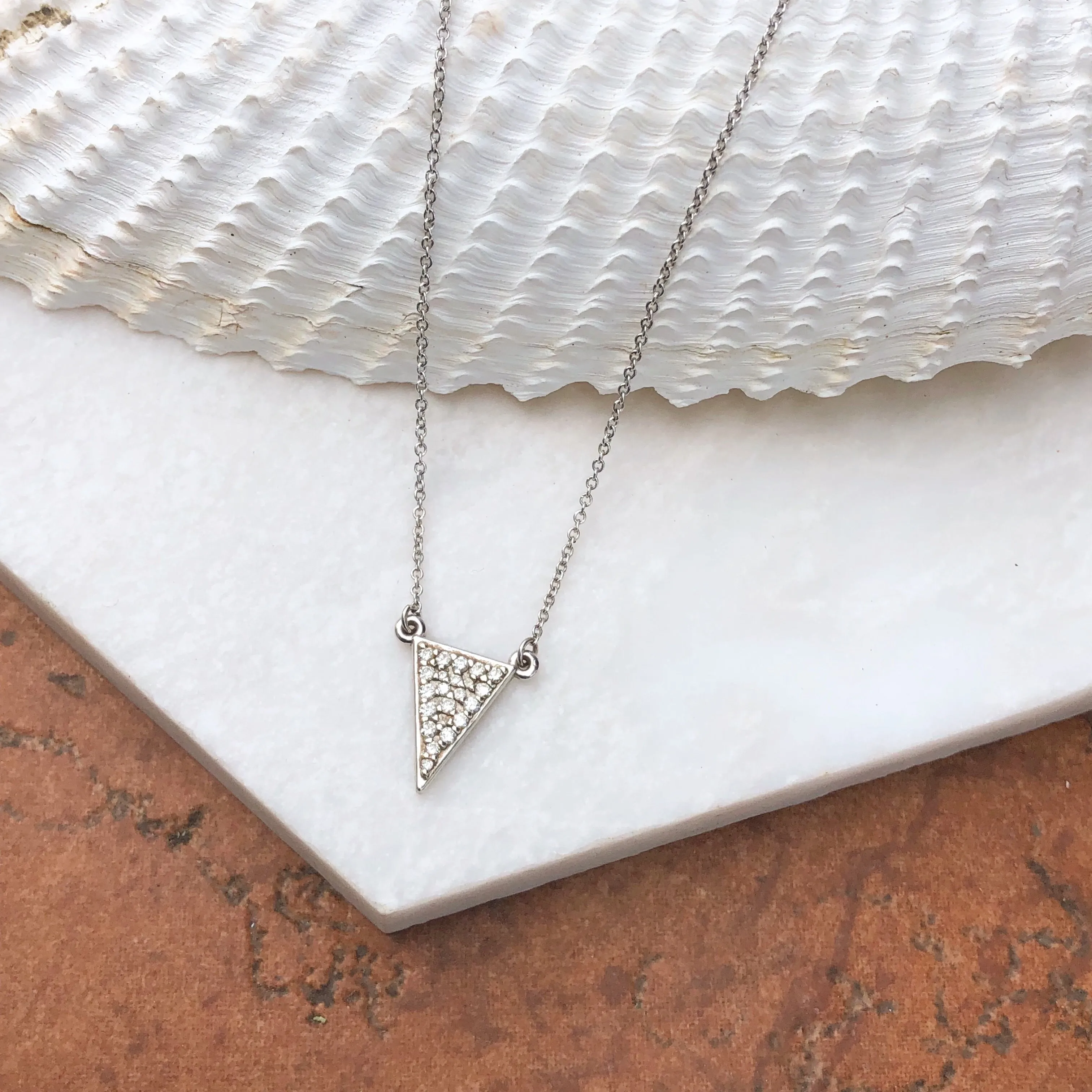 14KT White Gold 1/5 CT Diamond Triangle Necklace