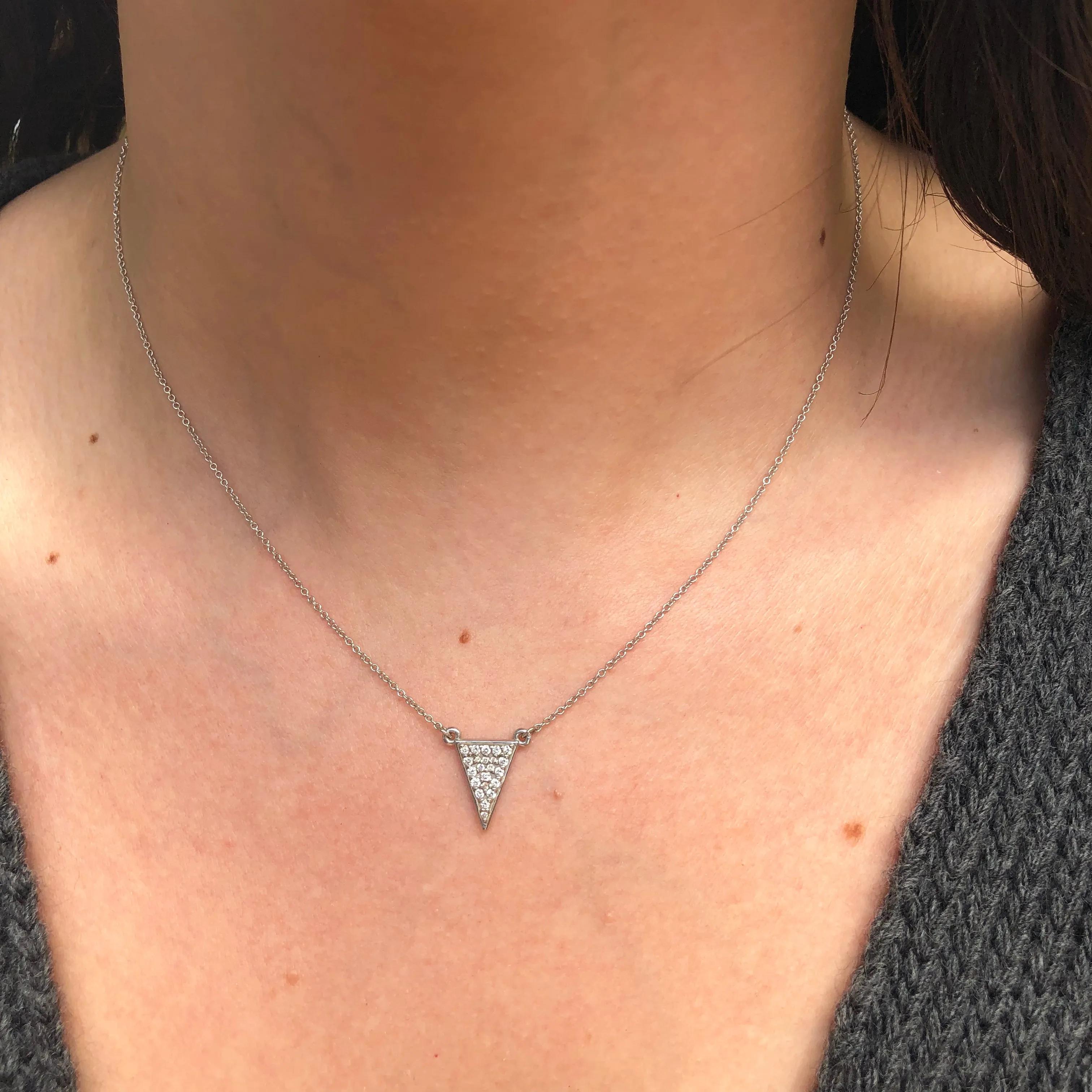 14KT White Gold 1/5 CT Diamond Triangle Necklace