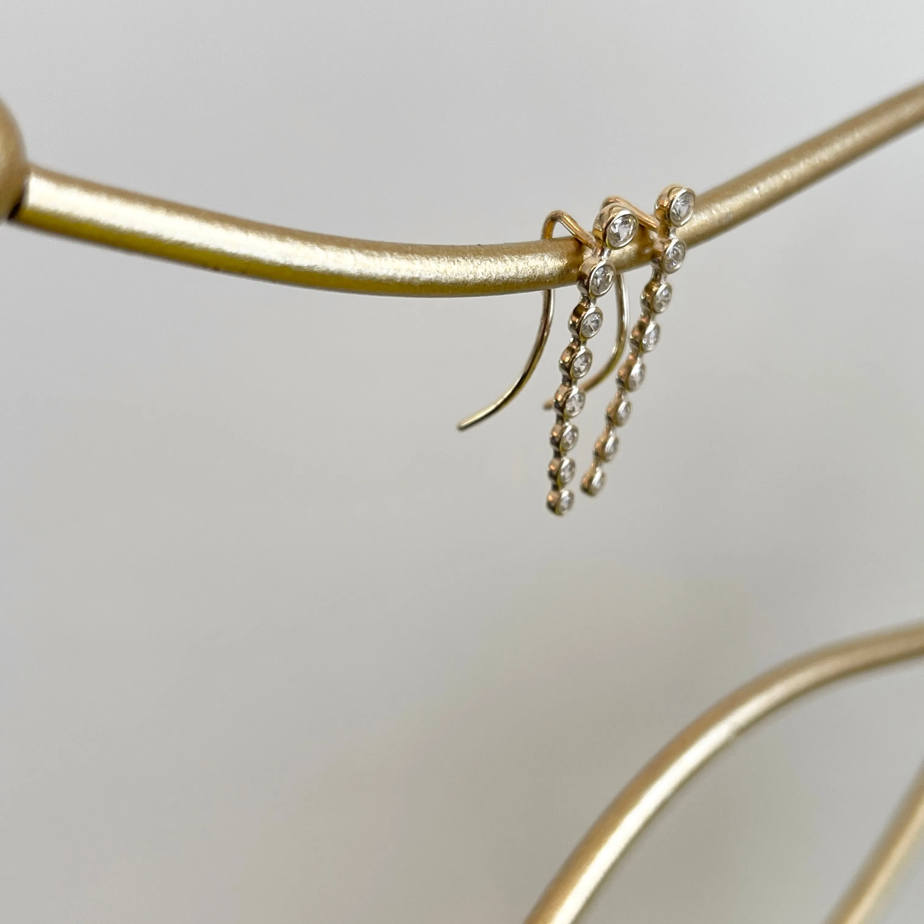 14KT Yellow Gold 8 CZ Stone Ear Climber Threader Earrings
