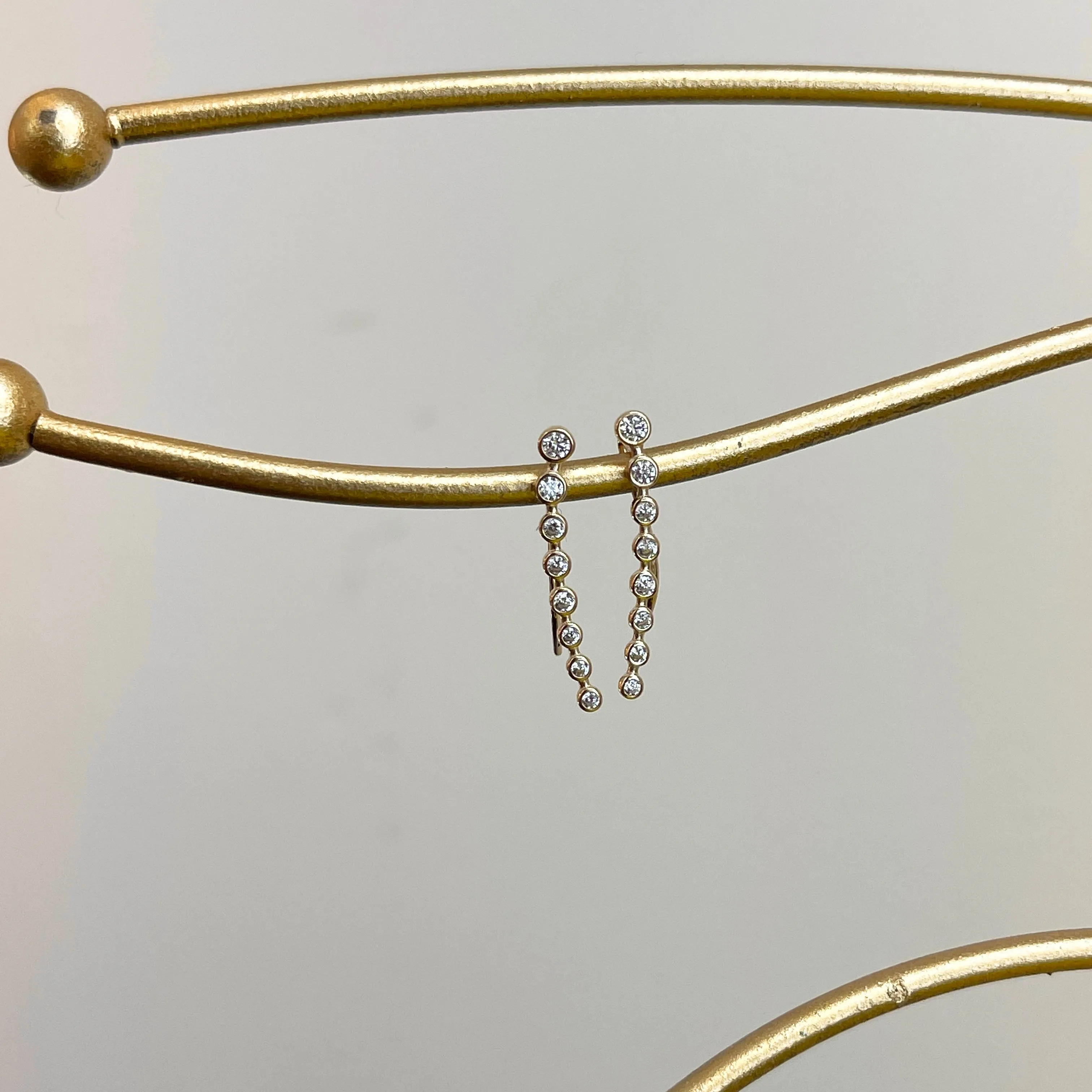 14KT Yellow Gold 8 CZ Stone Ear Climber Threader Earrings