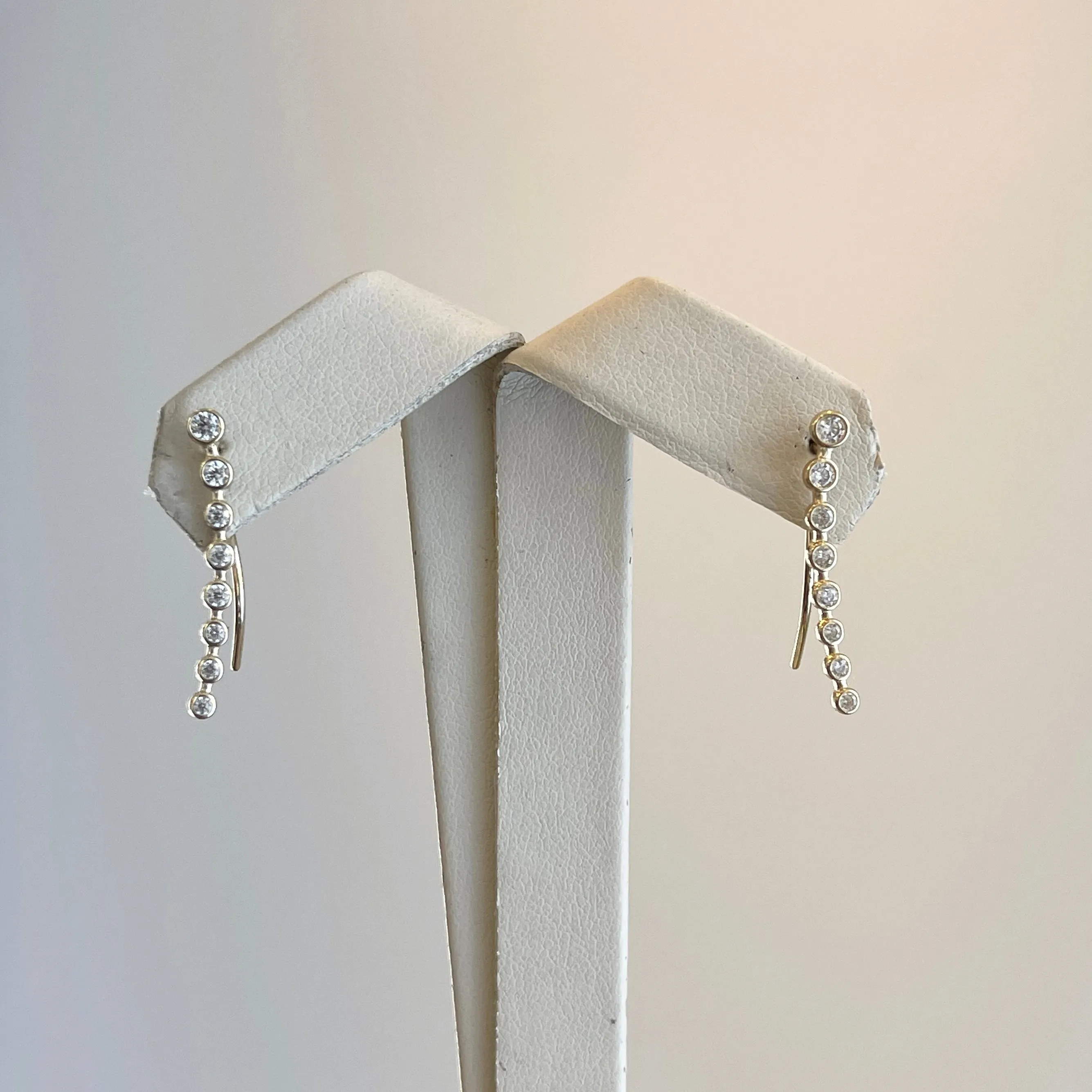 14KT Yellow Gold 8 CZ Stone Ear Climber Threader Earrings