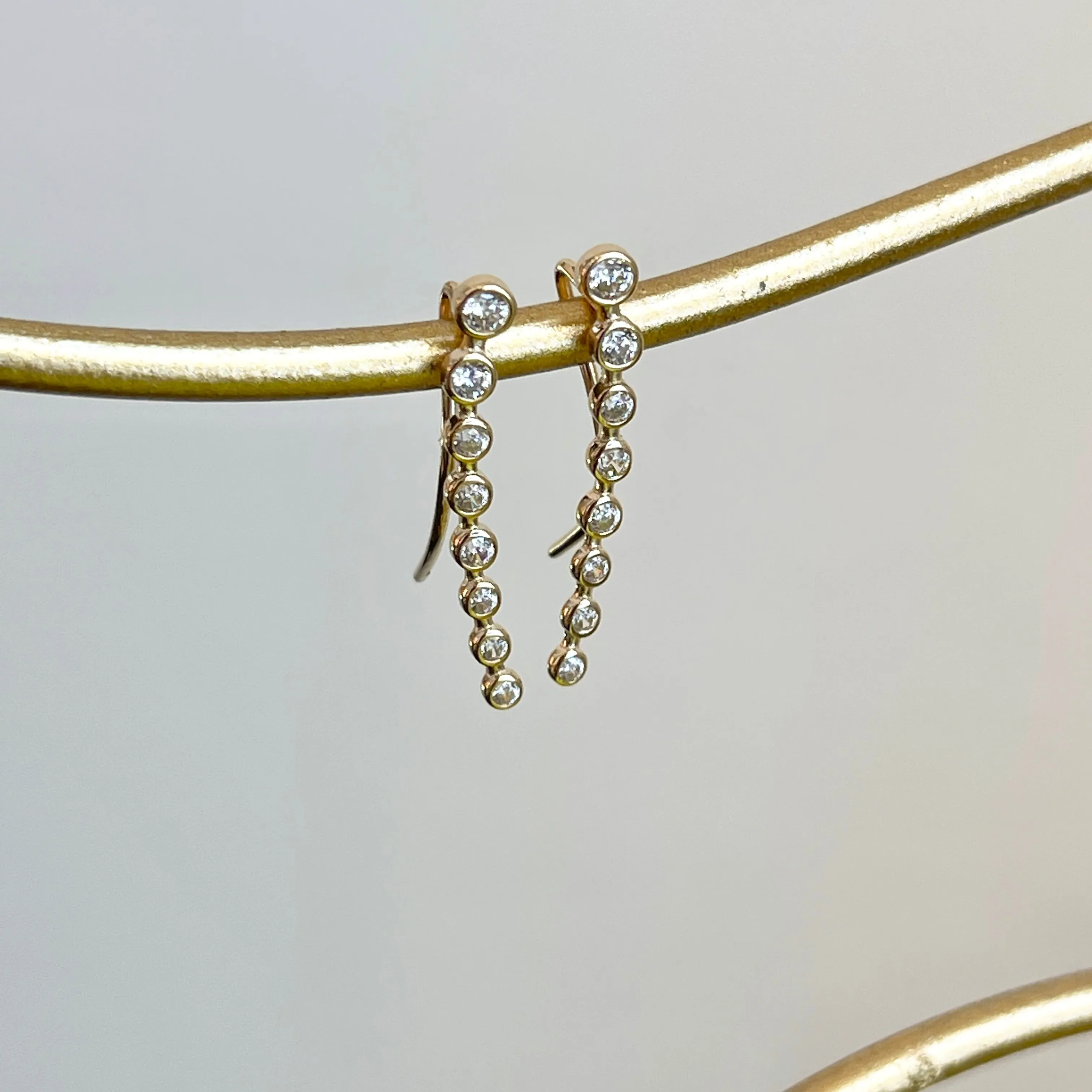 14KT Yellow Gold 8 CZ Stone Ear Climber Threader Earrings