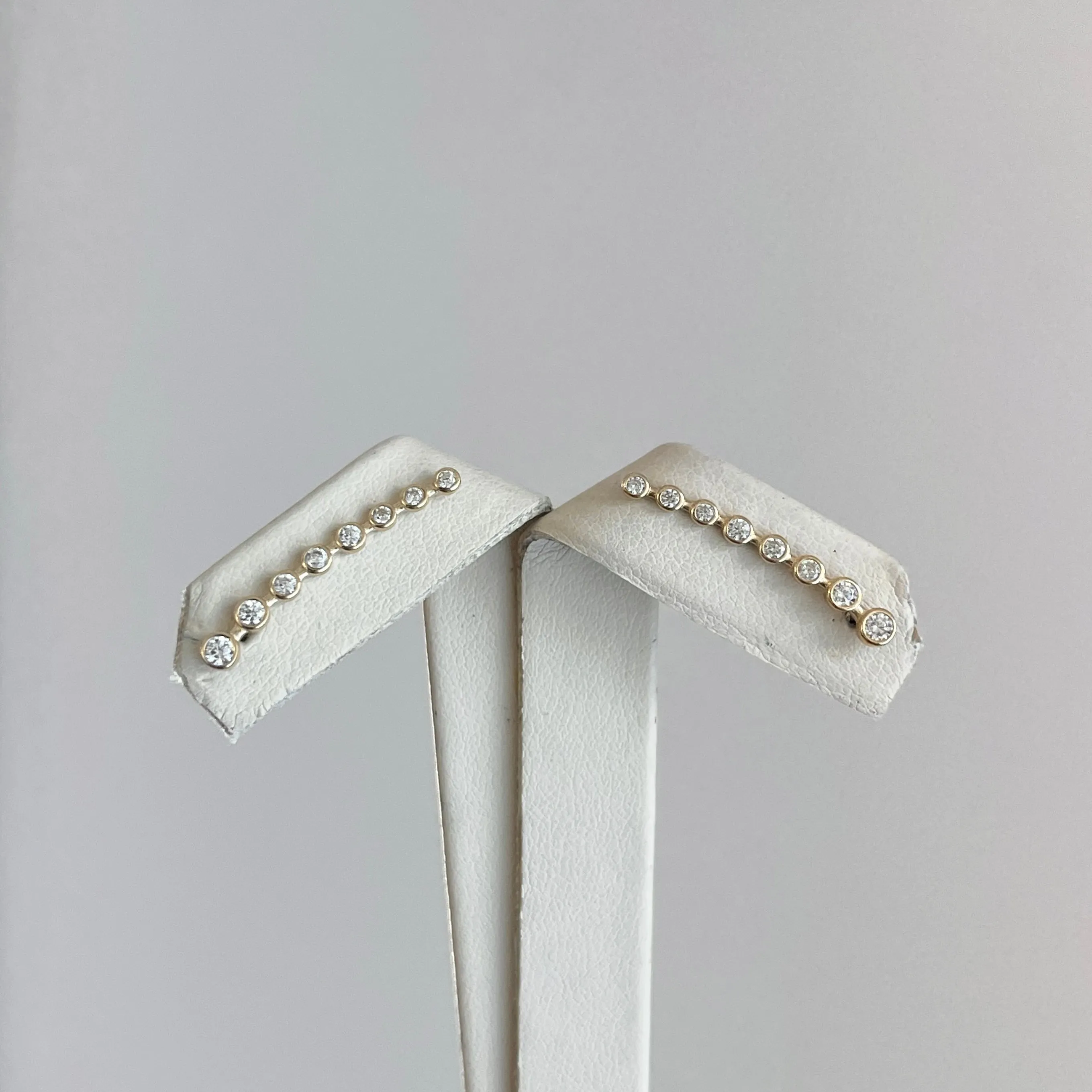 14KT Yellow Gold 8 CZ Stone Ear Climber Threader Earrings
