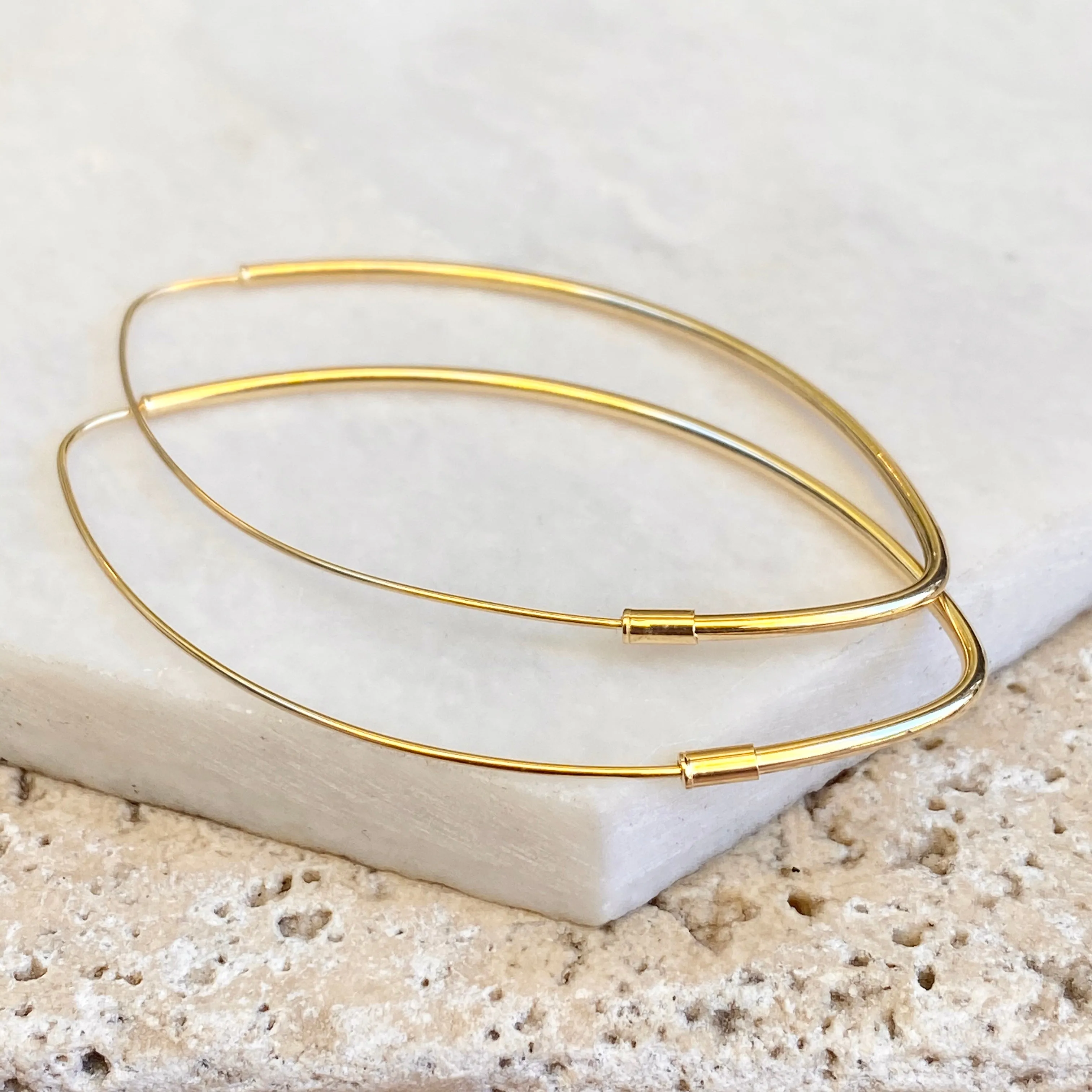 14KT Yellow Gold Polished Marquise Threader Hoop Earrings 59mm