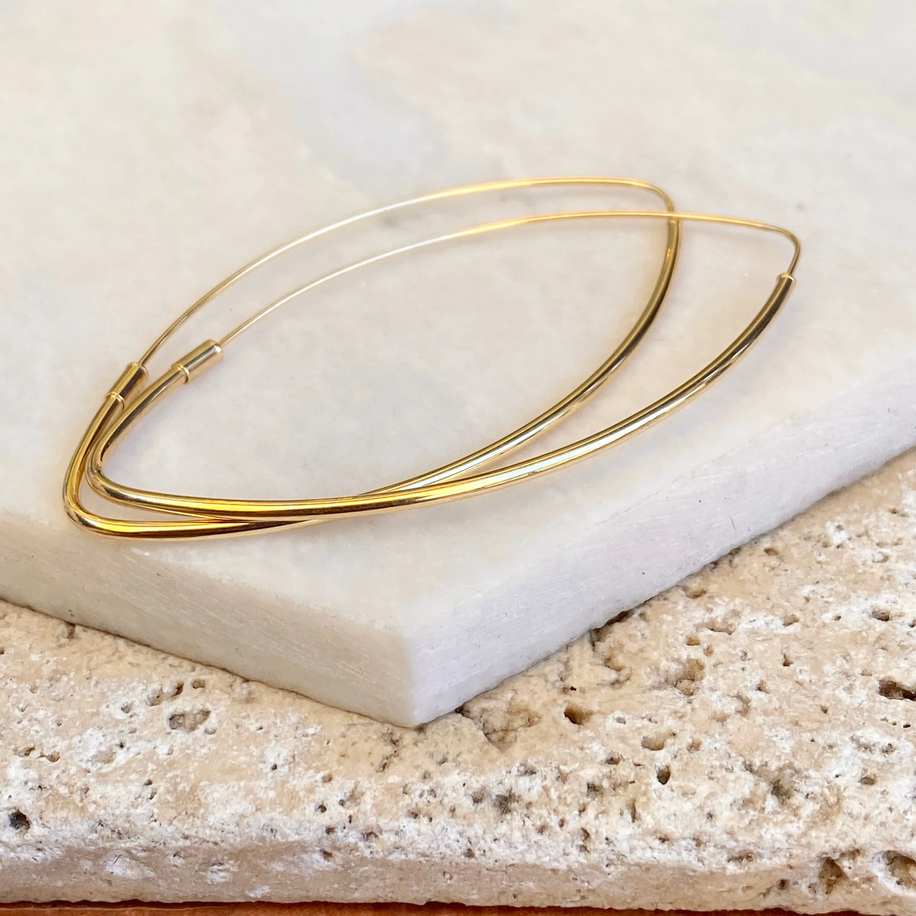 14KT Yellow Gold Polished Marquise Threader Hoop Earrings 59mm