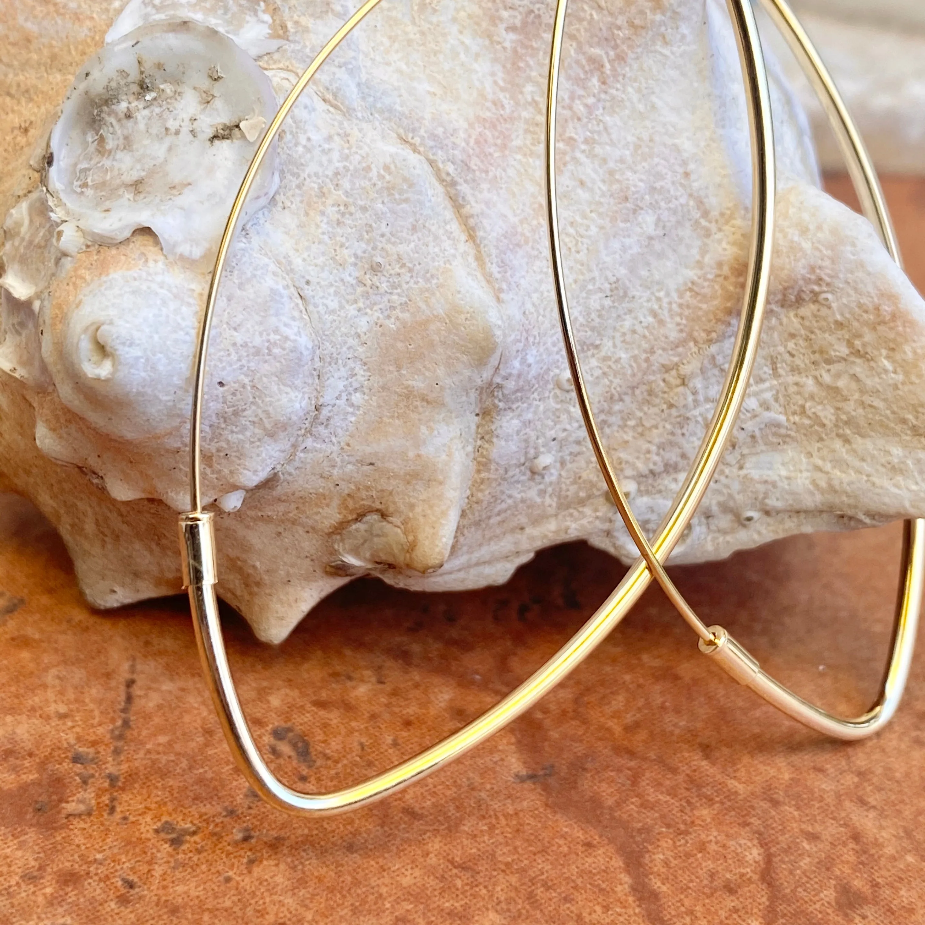 14KT Yellow Gold Polished Marquise Threader Hoop Earrings 59mm