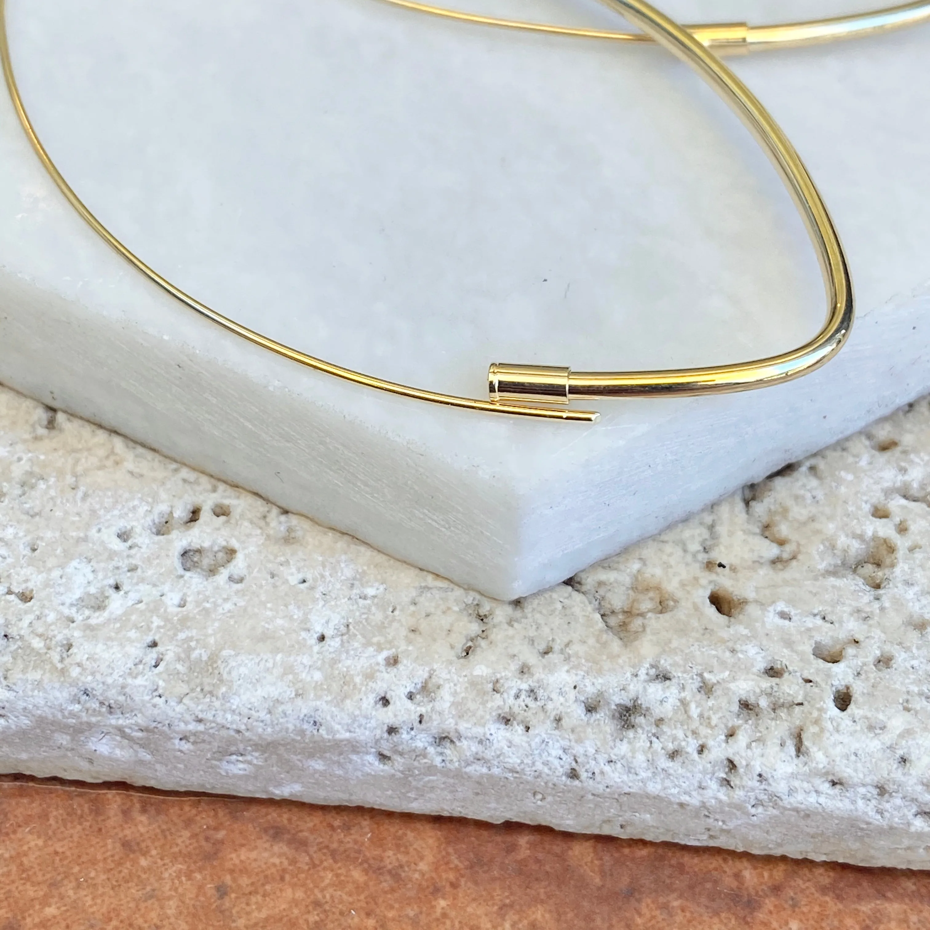 14KT Yellow Gold Polished Marquise Threader Hoop Earrings 59mm