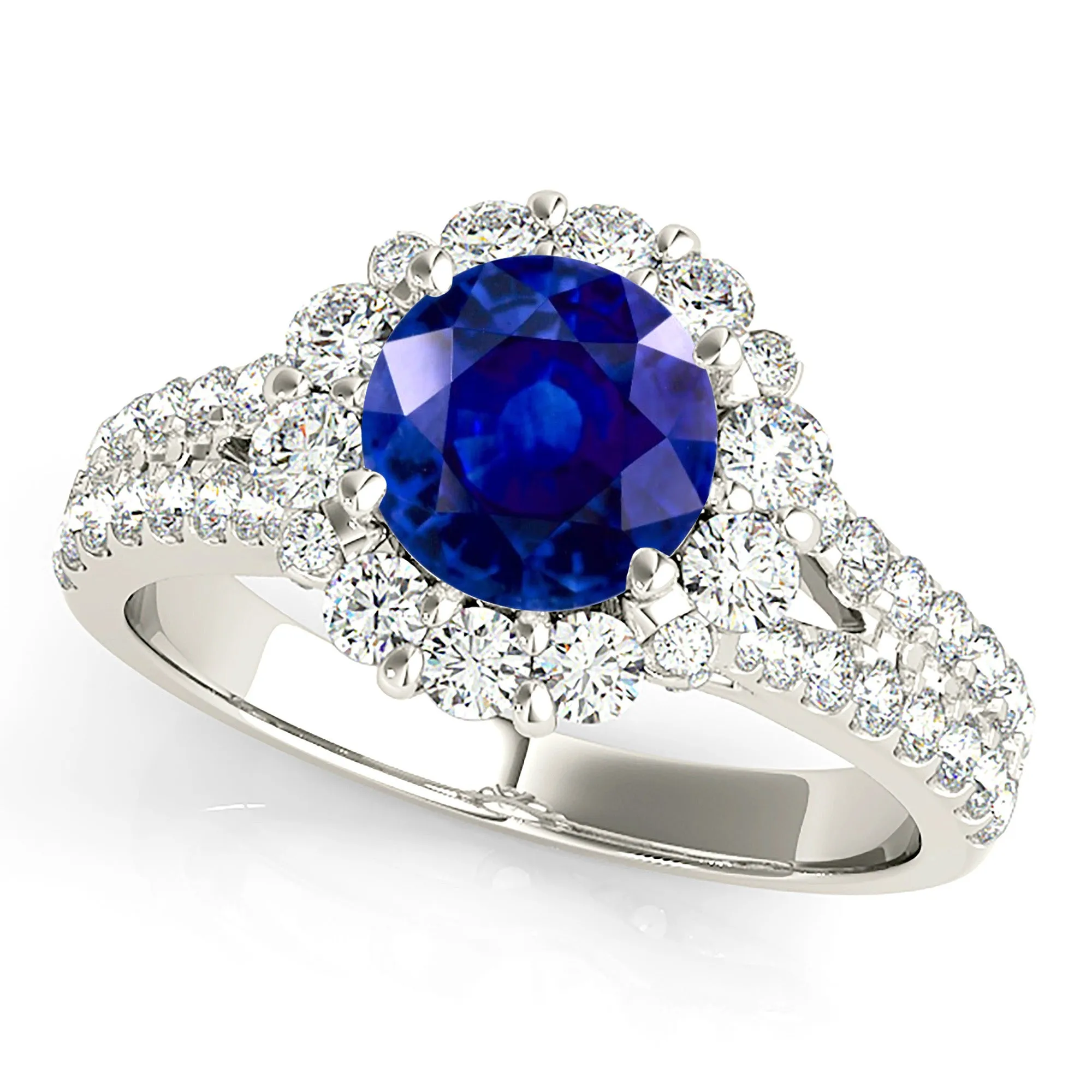1.80 ct. Genuine Blue Sapphire Split Shank Halo Ring