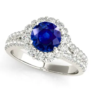 1.80 ct. Genuine Blue Sapphire Split Shank Halo Ring