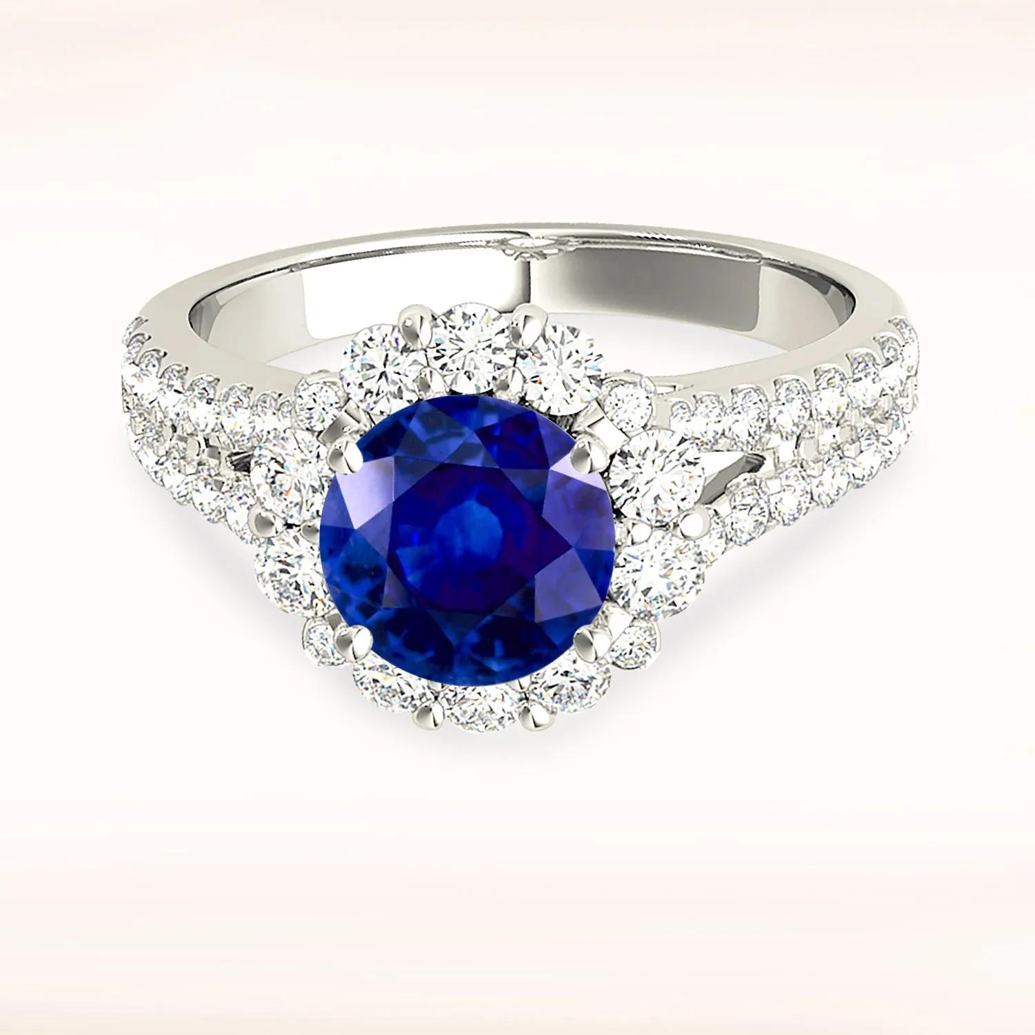 1.80 ct. Genuine Blue Sapphire Split Shank Halo Ring