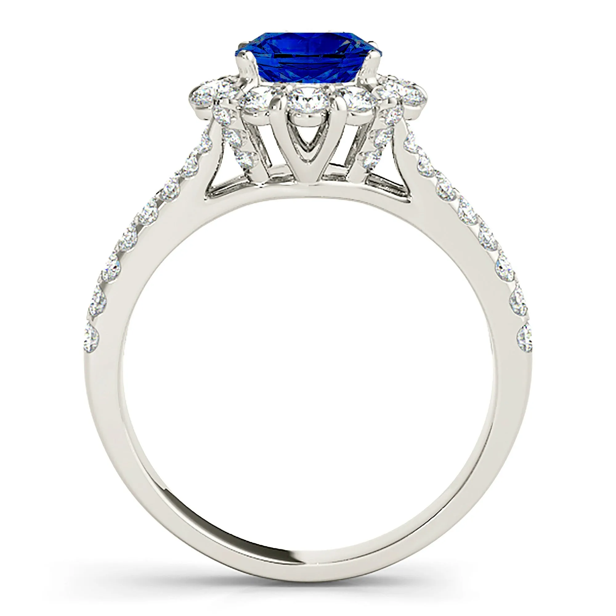 1.80 ct. Genuine Blue Sapphire Split Shank Halo Ring
