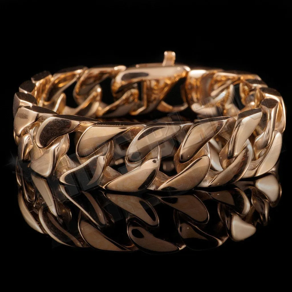 18K 15.5mm Rose Gold Cuban Link Bracelet Stainless Steel