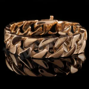 18K 15.5mm Rose Gold Cuban Link Bracelet Stainless Steel