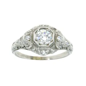 18k Art Deco Filigree Diamond Engagement Ring