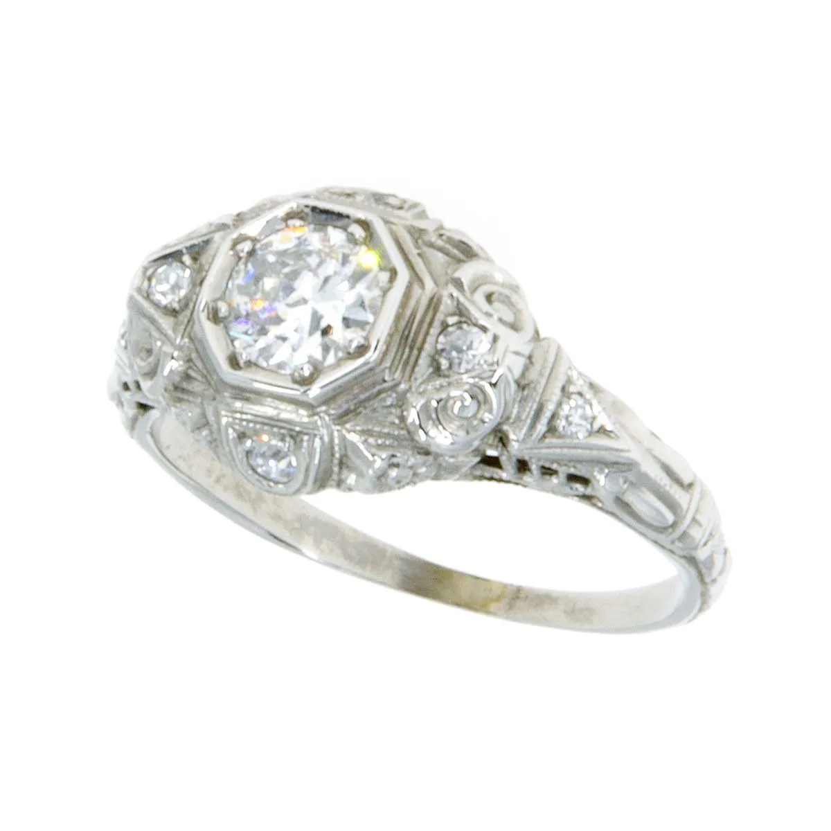 18k Art Deco Filigree Diamond Engagement Ring