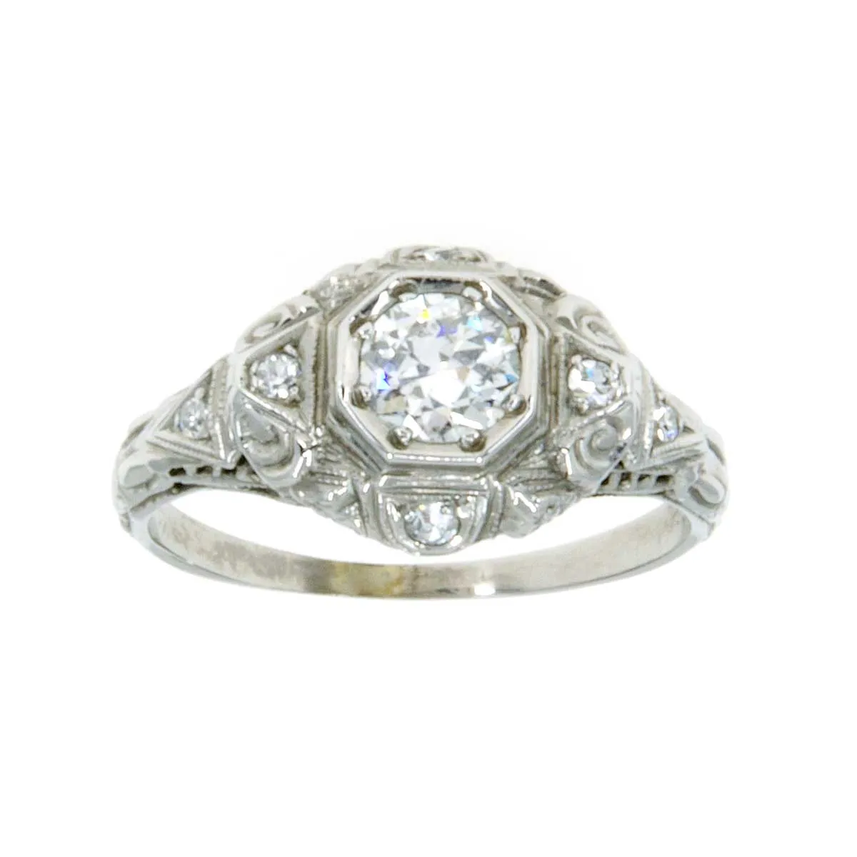 18k Art Deco Filigree Diamond Engagement Ring