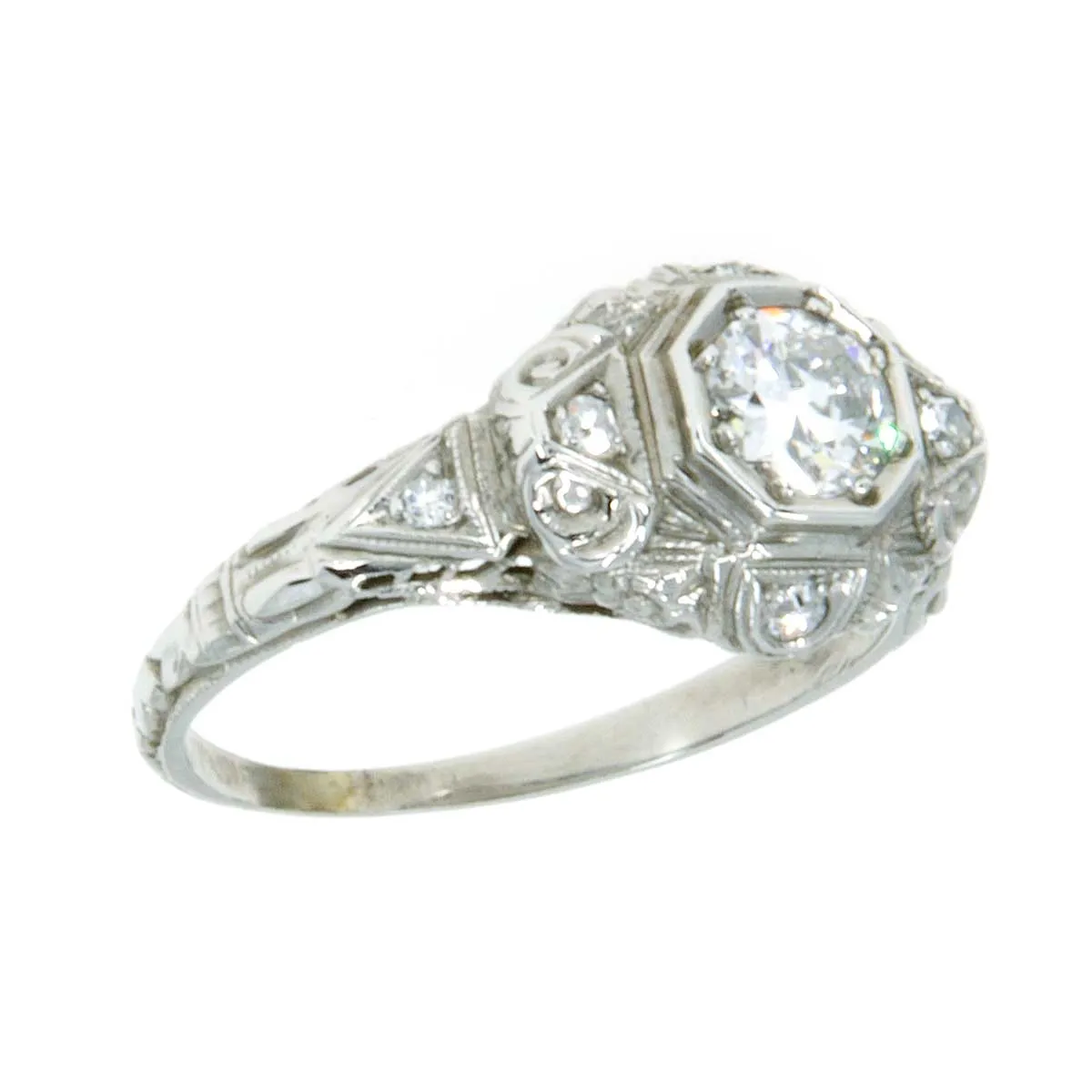 18k Art Deco Filigree Diamond Engagement Ring