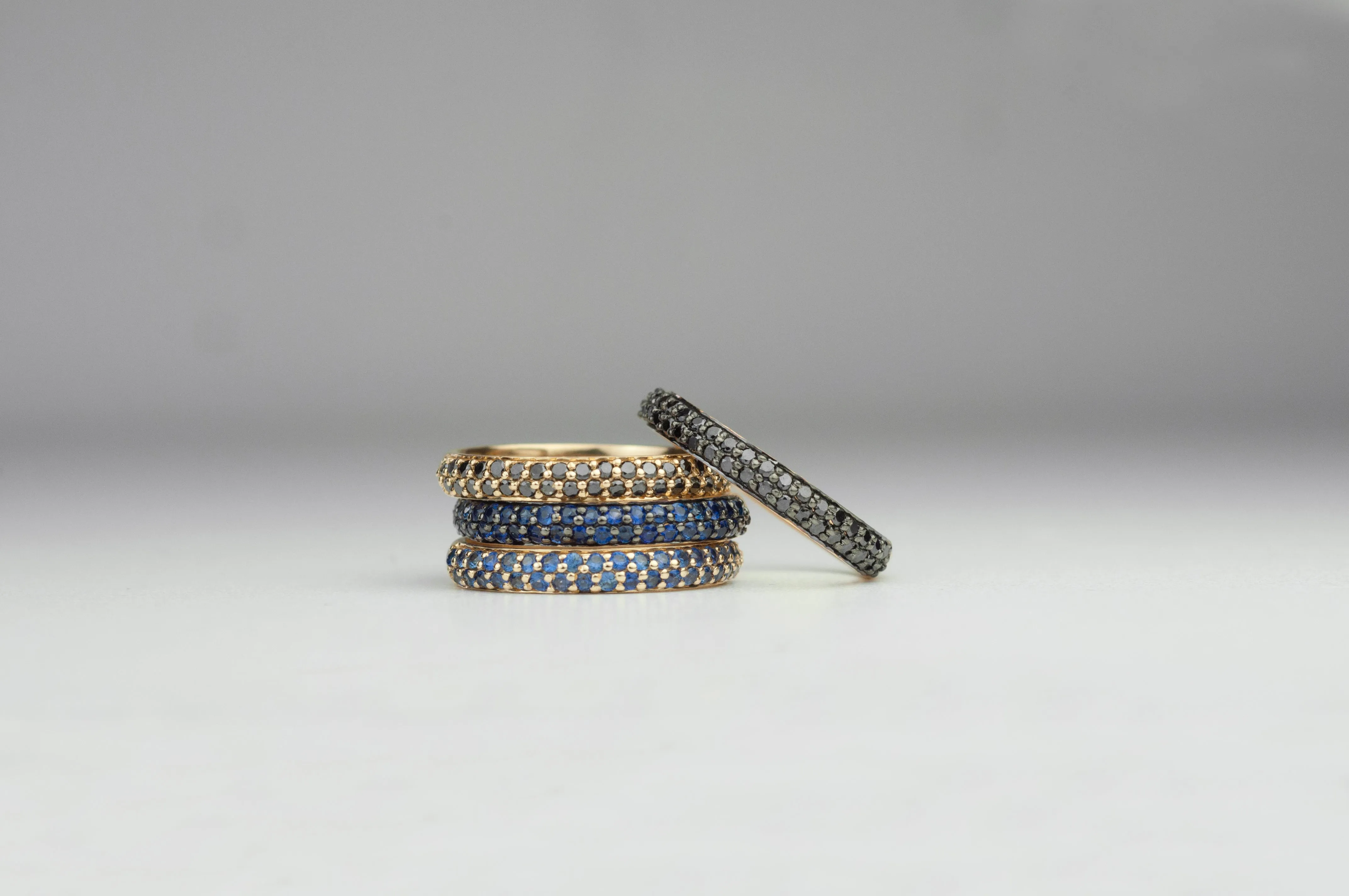 18K Gold Band w/Half Eternity Blue Sapphire