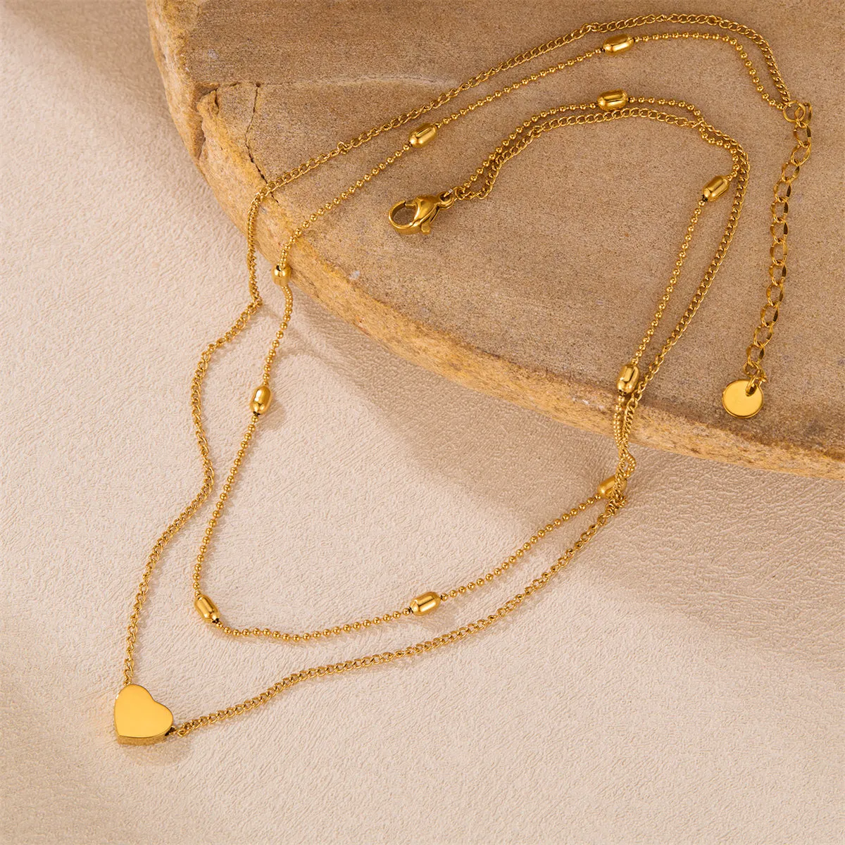 18K Gold-Plated Beaded Choker Necklace & Heart Pendant Necklace