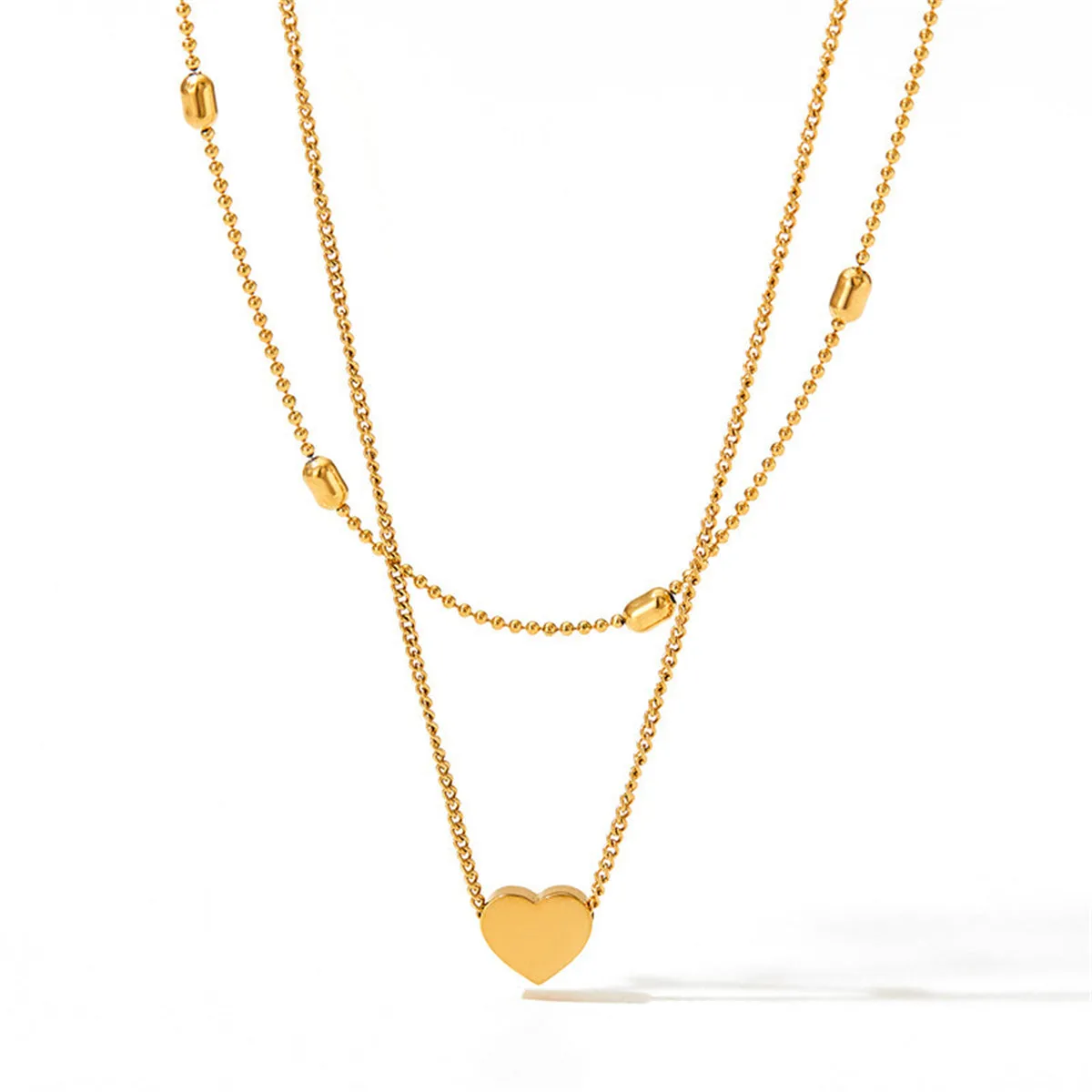 18K Gold-Plated Beaded Choker Necklace & Heart Pendant Necklace