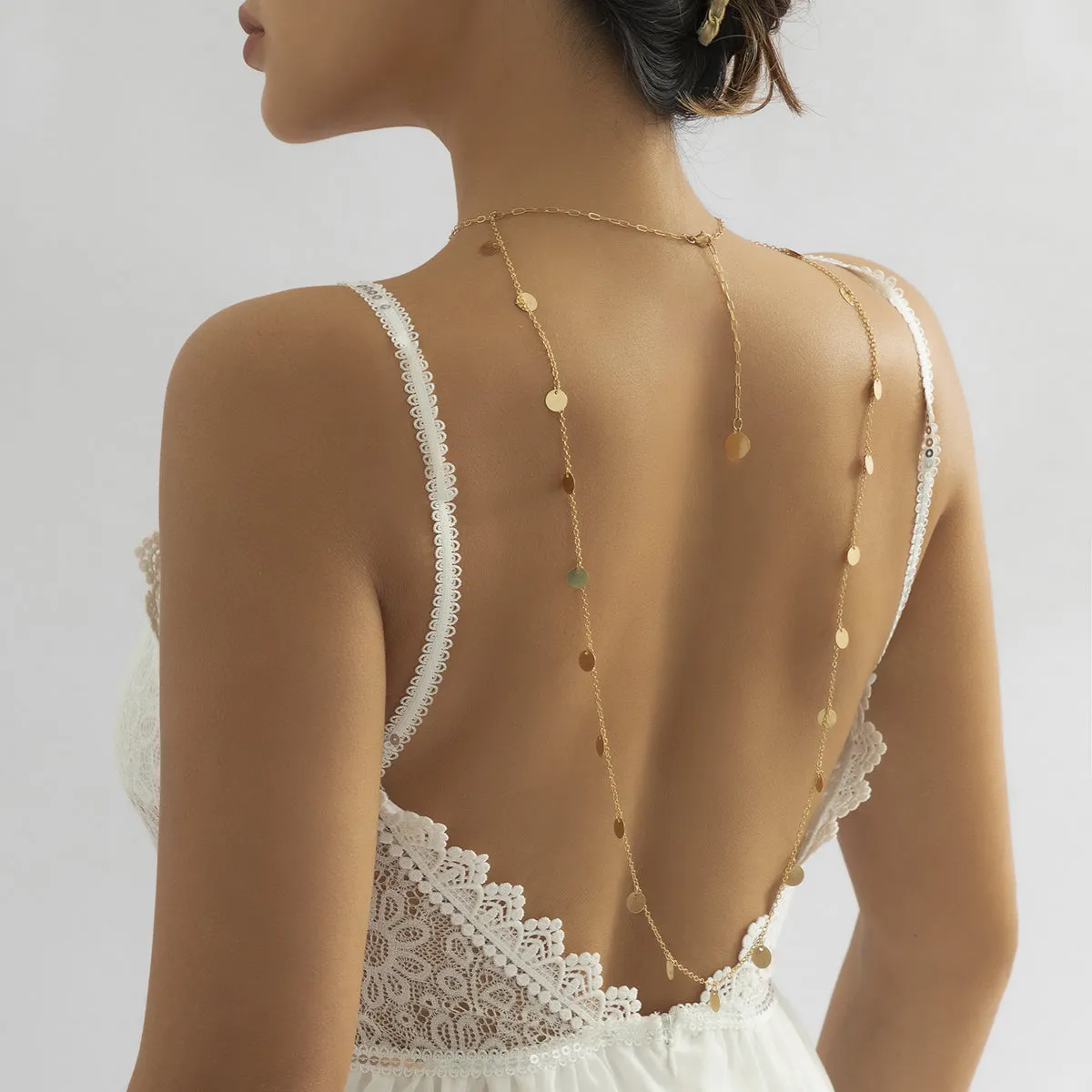 18K Gold-Plated Sequin Choker Necklace & Back Chain