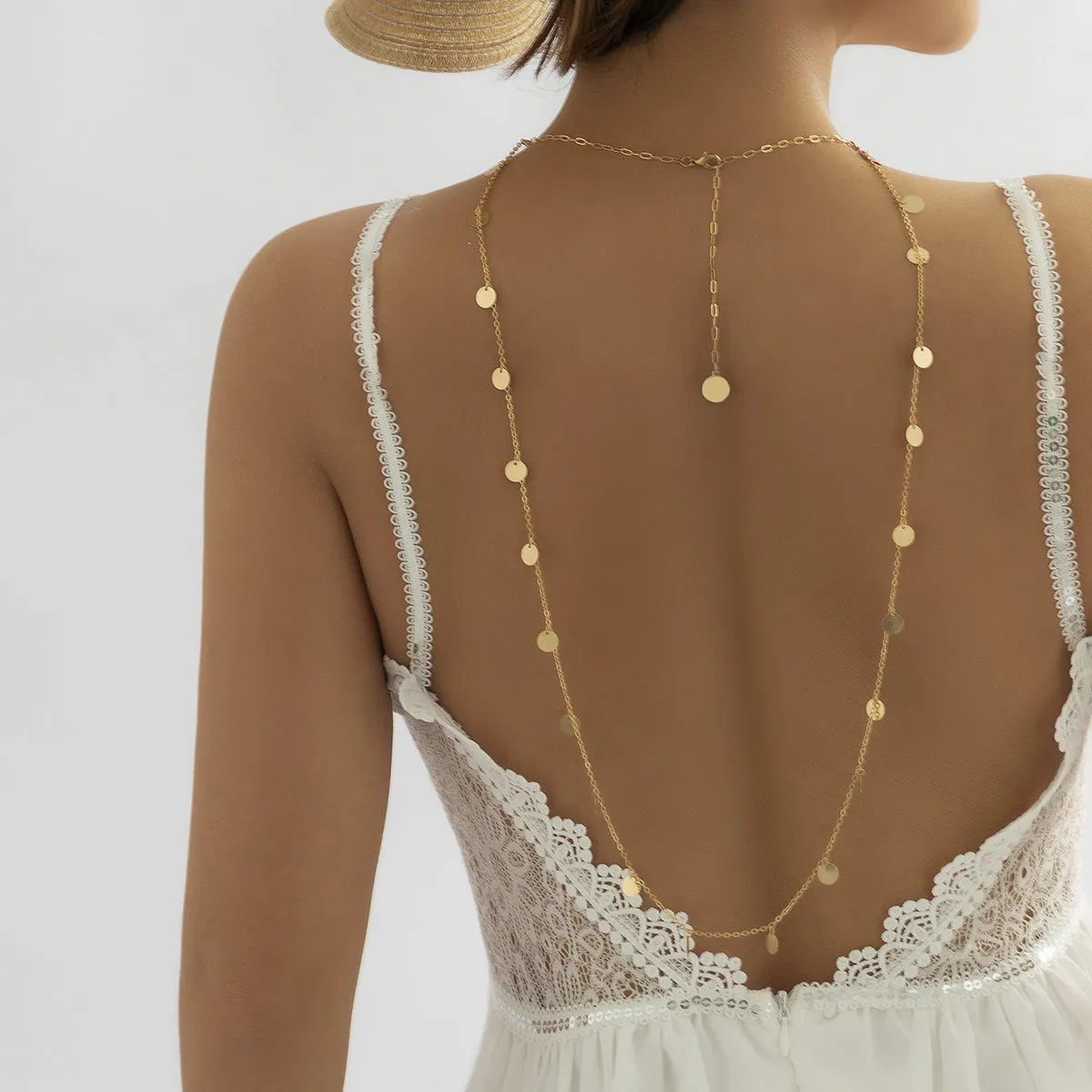 18K Gold-Plated Sequin Choker Necklace & Back Chain