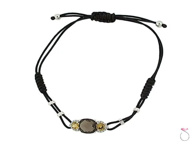 18K Rose Gold 1/10ct Diamond Smokey Topaz Citrine Adjustable String Bracelet Sale