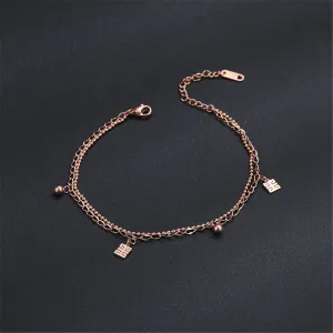 18K Rose Gold Chinese Letter Charm Layer Anklet