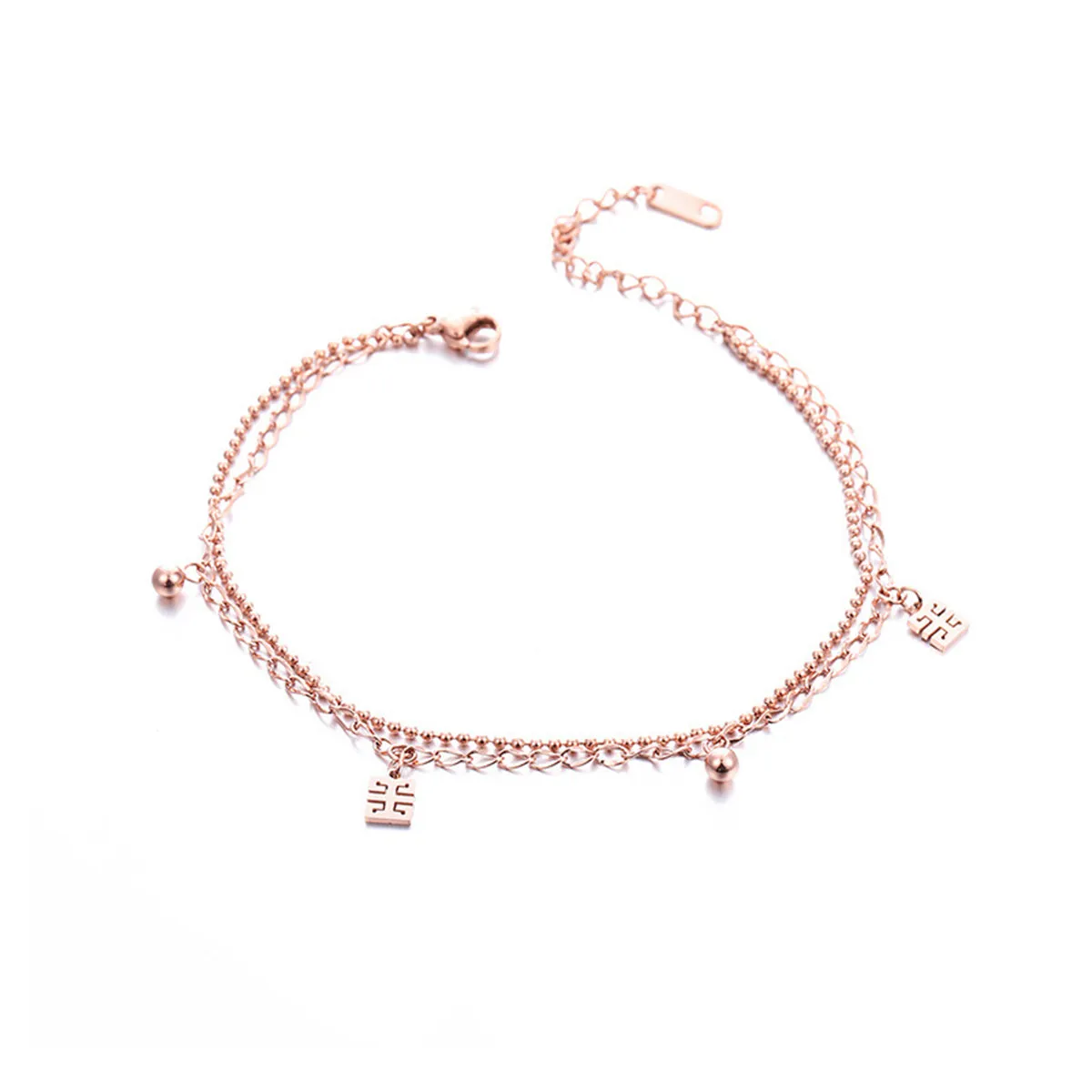 18K Rose Gold Chinese Letter Charm Layer Anklet