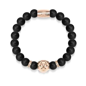 18k Rose Gold Lion | Matte Black Agate | Kingdom Bead Bracelet | Men's