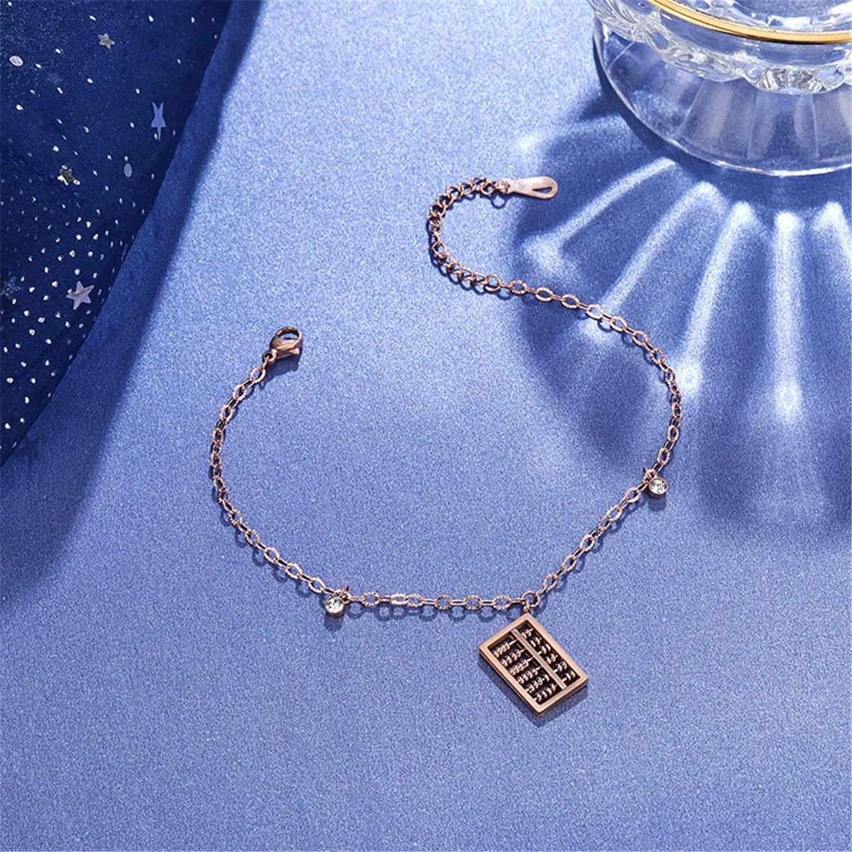 18K Rose Gold-Plated & Cubic Zirconia Abacus Charm Anklet