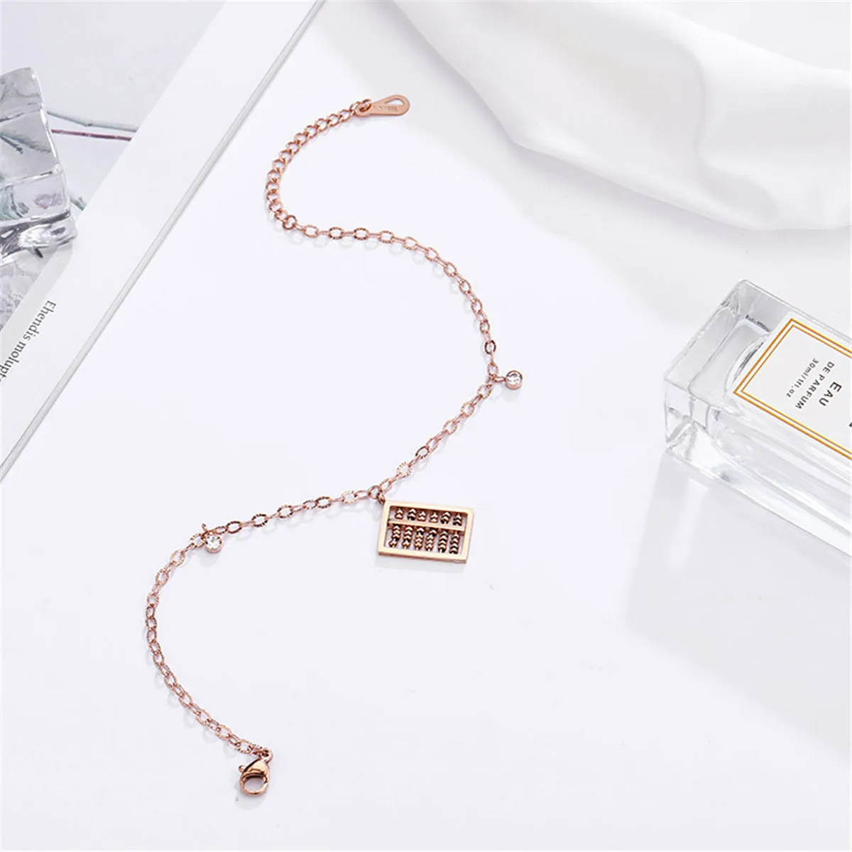 18K Rose Gold-Plated & Cubic Zirconia Abacus Charm Anklet