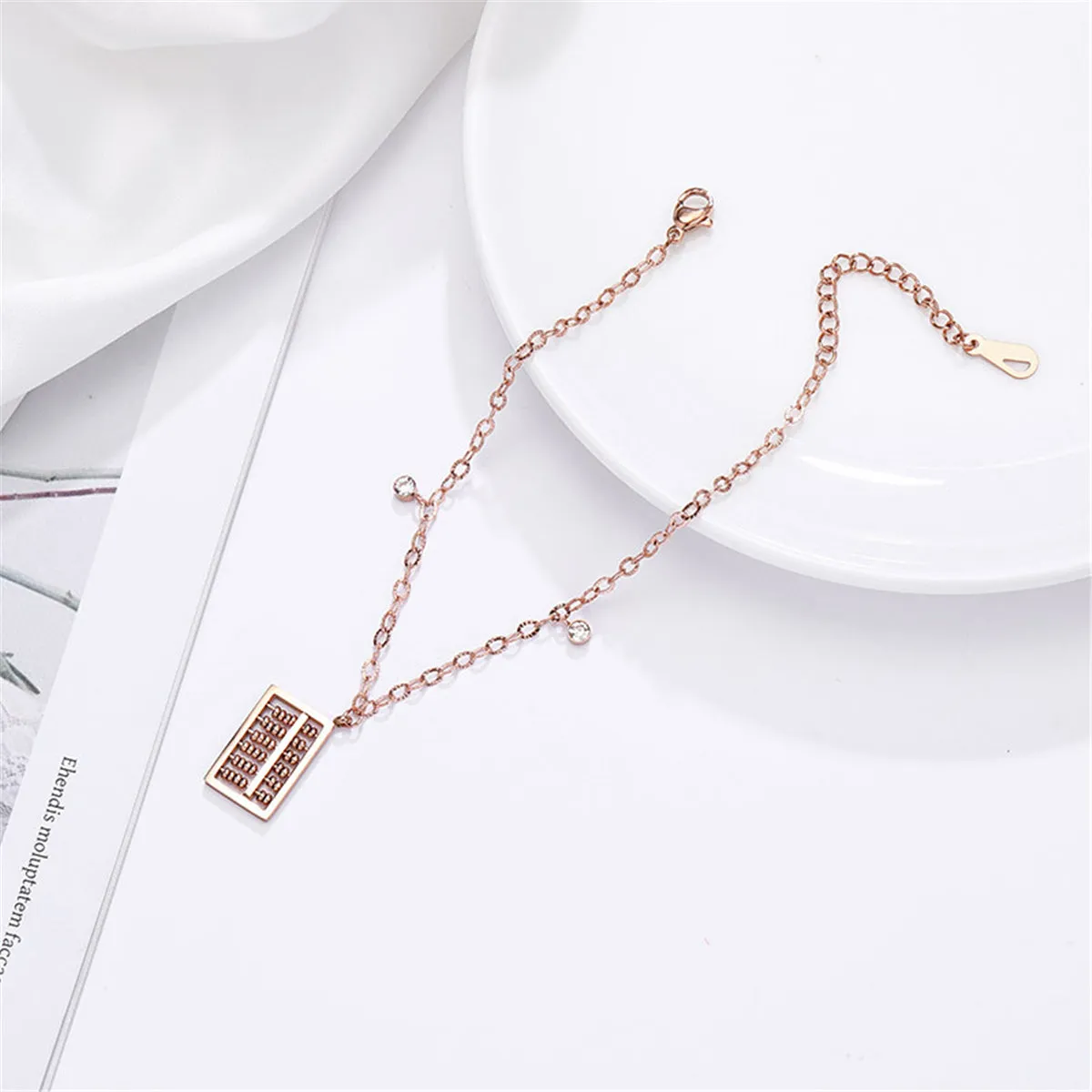 18K Rose Gold-Plated & Cubic Zirconia Abacus Charm Anklet